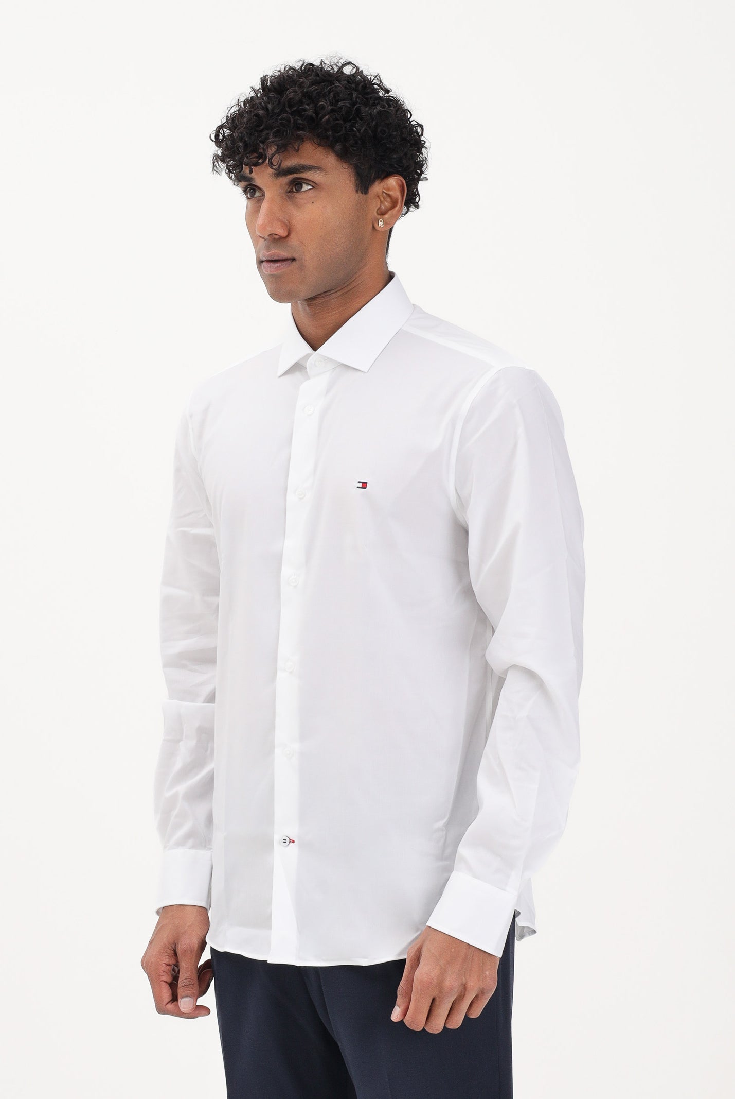 TOMMY HILFIGER Camicia a manica lunga bianca da uomo con logo MW0MW43122 YBR TOMMY HILFIGER