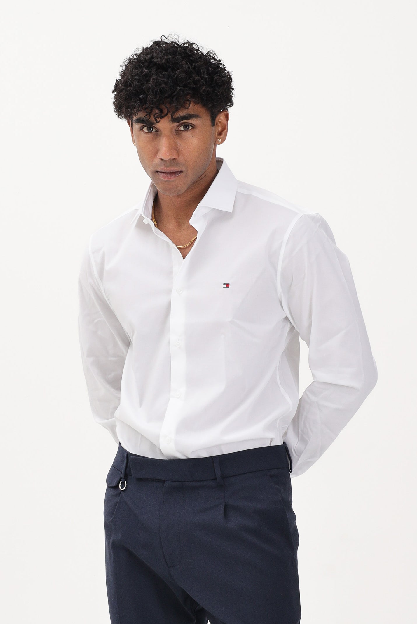 TOMMY HILFIGER Camicia a manica lunga bianca da uomo con logo MW0MW43122 YBR TOMMY HILFIGER