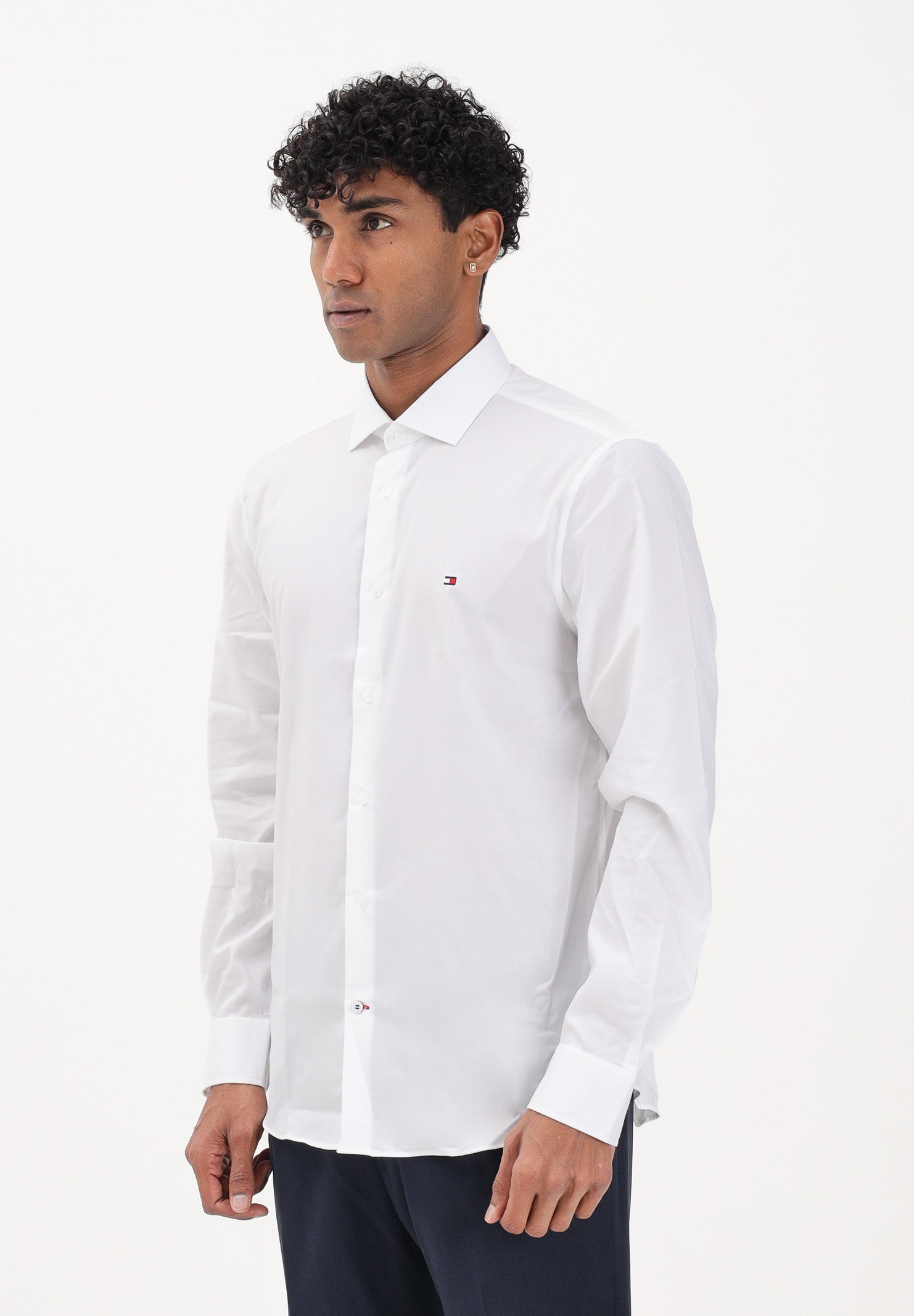 TOMMY HILFIGER Camicia a manica lunga bianca da uomo con logo MW0MW43122 YBR TOMMY HILFIGER