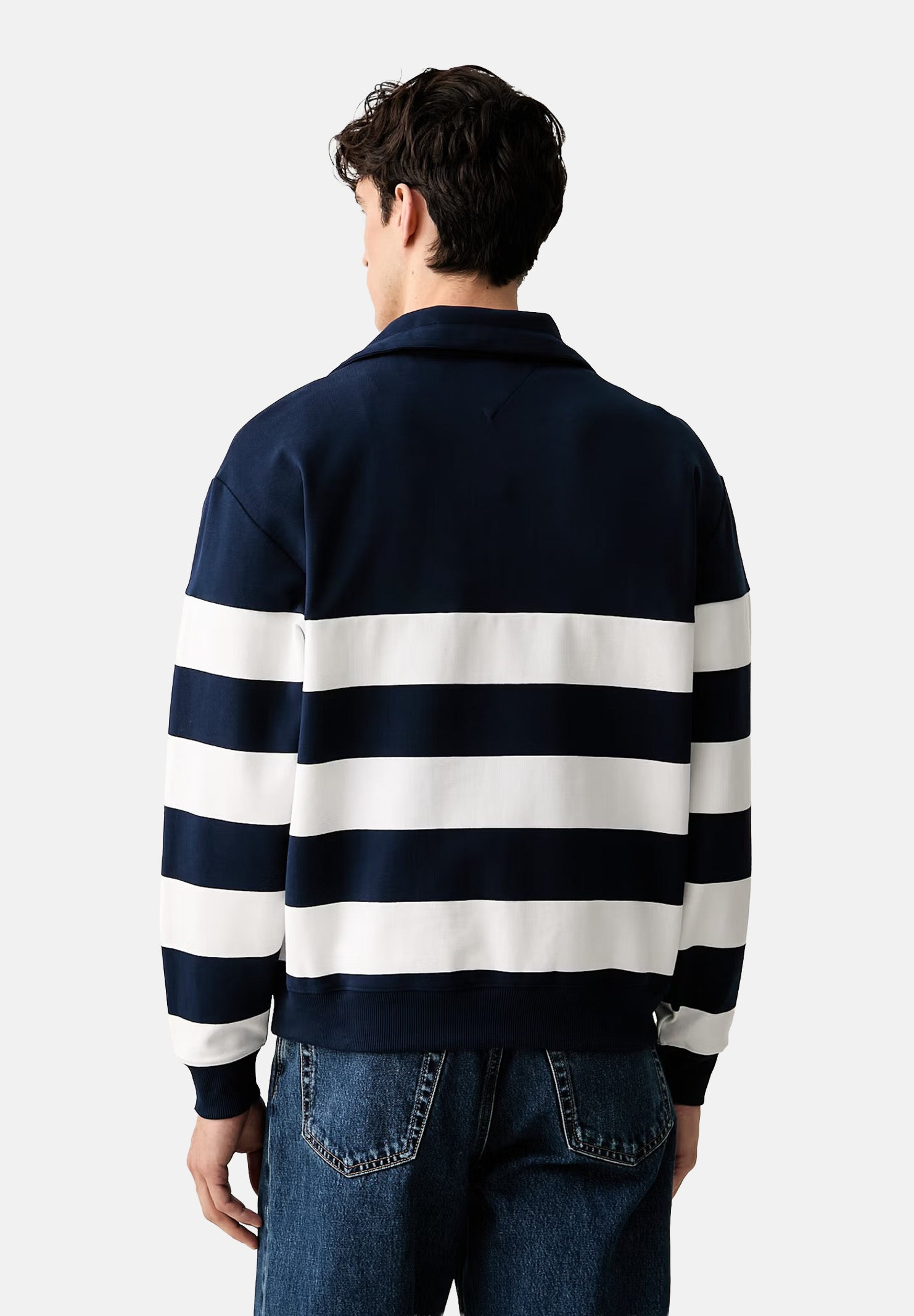 TOMMY HILFIGER Felpa NAUTICAL BLOCK mezza zip, carbon blu da uomo con motivo a righe orizzontali <BR/> MW0MW43190 DCC TOMMY HILFIGER