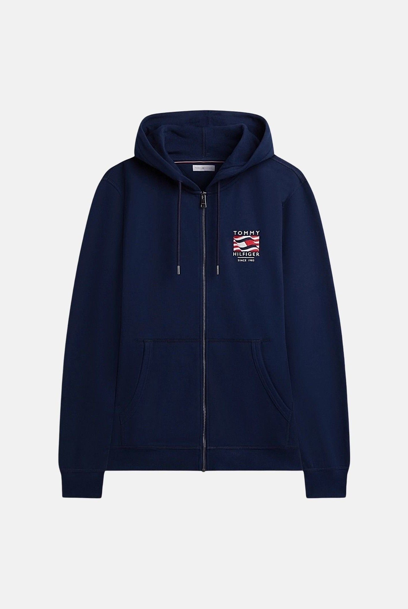 TOMMY HILFIGER Felpa FRENCH TERRY con zip, carbon blu, blu scuro d uomo con ricamo laterale<BR/> MW0MW43382 DCC TOMMY HILFIGER