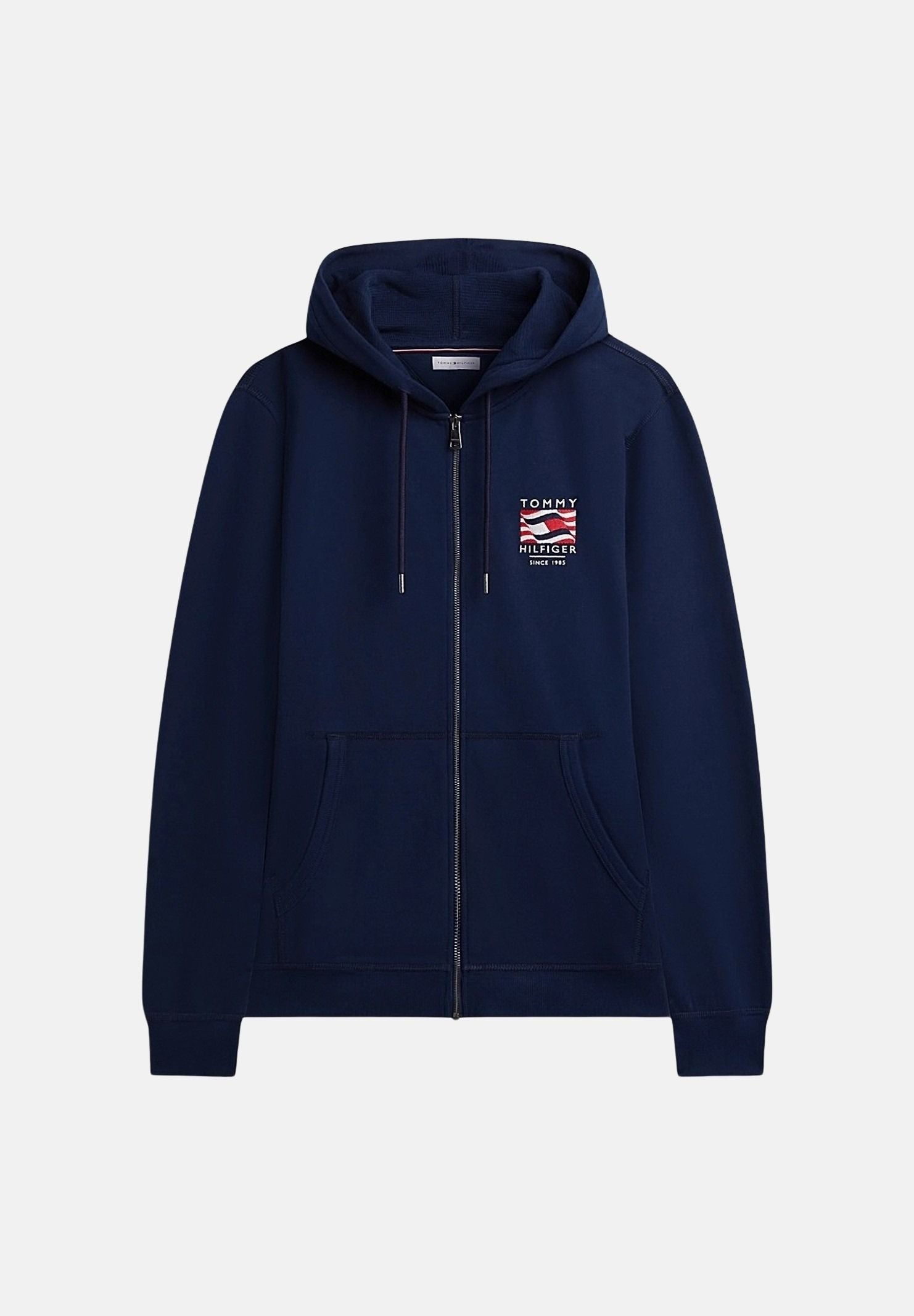 TOMMY HILFIGER Felpa FRENCH TERRY con zip, carbon blu, blu scuro d uomo con ricamo laterale<BR/> MW0MW43382 DCC TOMMY HILFIGER