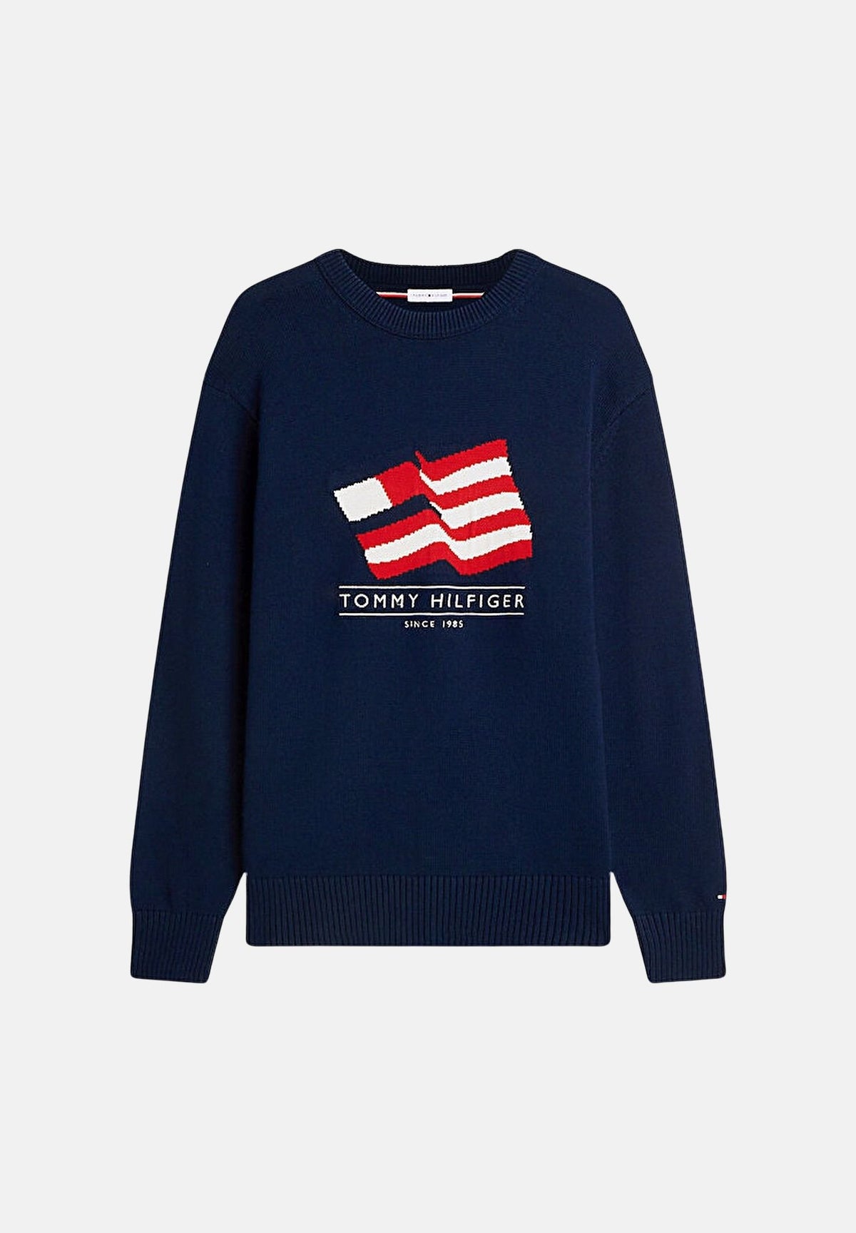 TOMMY HILFIGER Maglione RWB CREW, carbon navy blu da uomo con motivo grafico a bandiera Americana e logo ricamato.<BR/><BR/>. MW0MW43386 DCC TOMMY HILFIGER