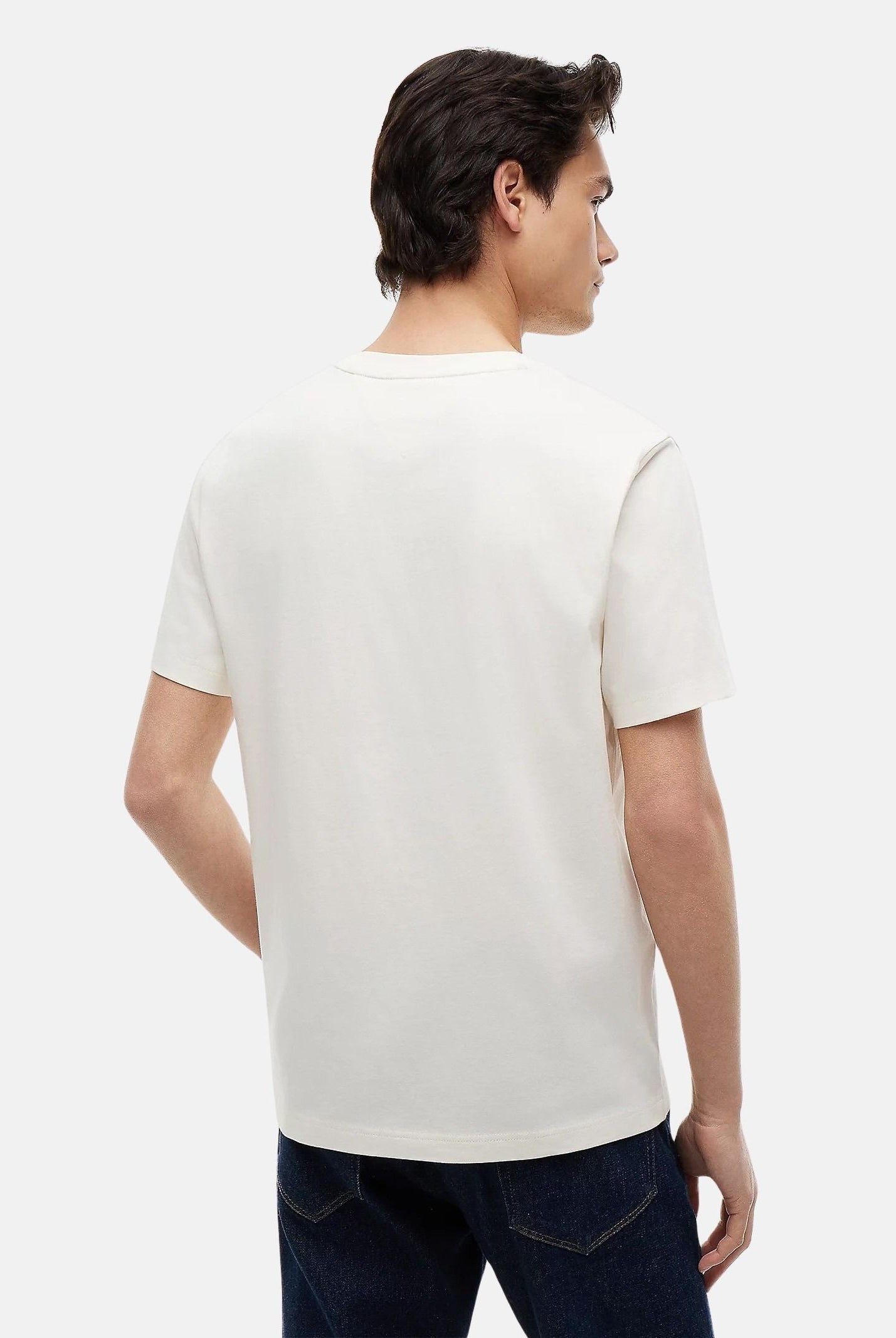 TOMMY HILFIGER T-shirt WAVY FLAG LOGO, pearl bianco, bianco-basico da uomo con logo frontale <BR/> MW0MW43387 Z00 TOMMY HILFIGER