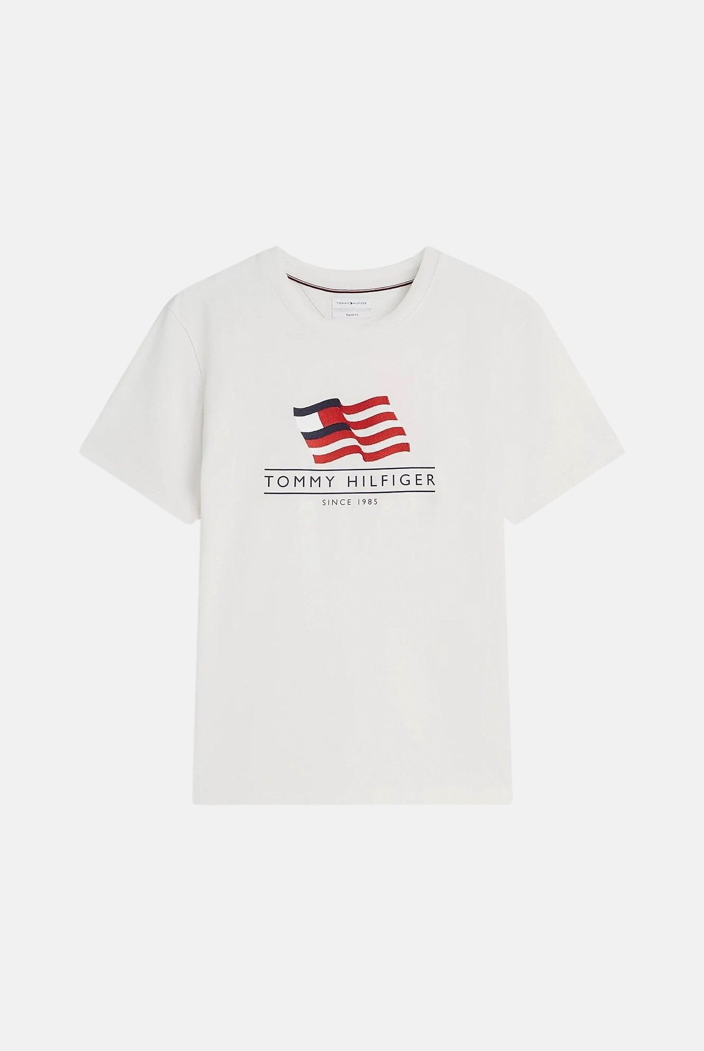 TOMMY HILFIGER T-shirt WAVY FLAG LOGO, pearl bianco, bianco-basico da uomo con logo frontale <BR/> MW0MW43387 Z00 TOMMY HILFIGER