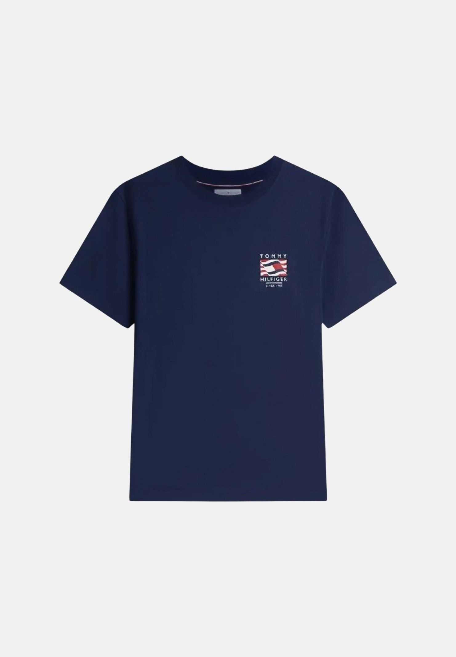 TOMMY HILFIGER T-shirt WAVY FLAG carbon navy, blu, da uomo con ricamo grafico MW0MW43390 DCC TOMMY HILFIGER