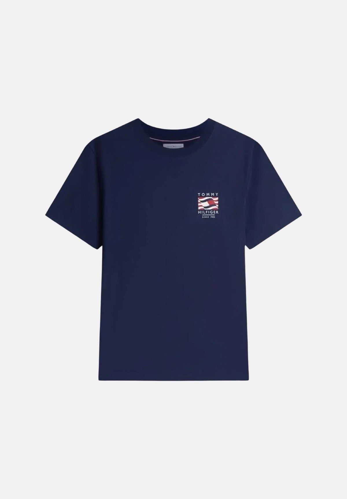 TOMMY HILFIGER T-shirt WAVY FLAG carbon navy, blu, da uomo con ricamo grafico MW0MW43390 DCC TOMMY HILFIGER