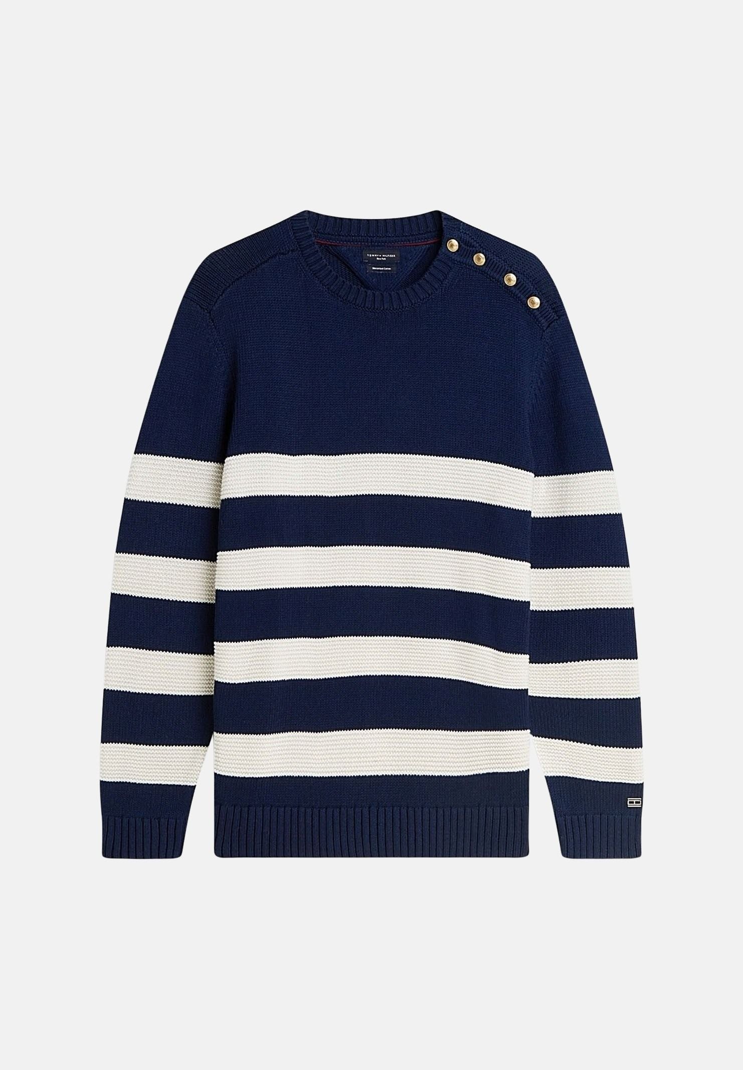 TOMMY HILFIGER Maglia girocollo NEW YORK BRETON, carbon navy, blu, da uomo con fantasia a righe<BR/> MW0MW43502 DCC TOMMY HILFIGER