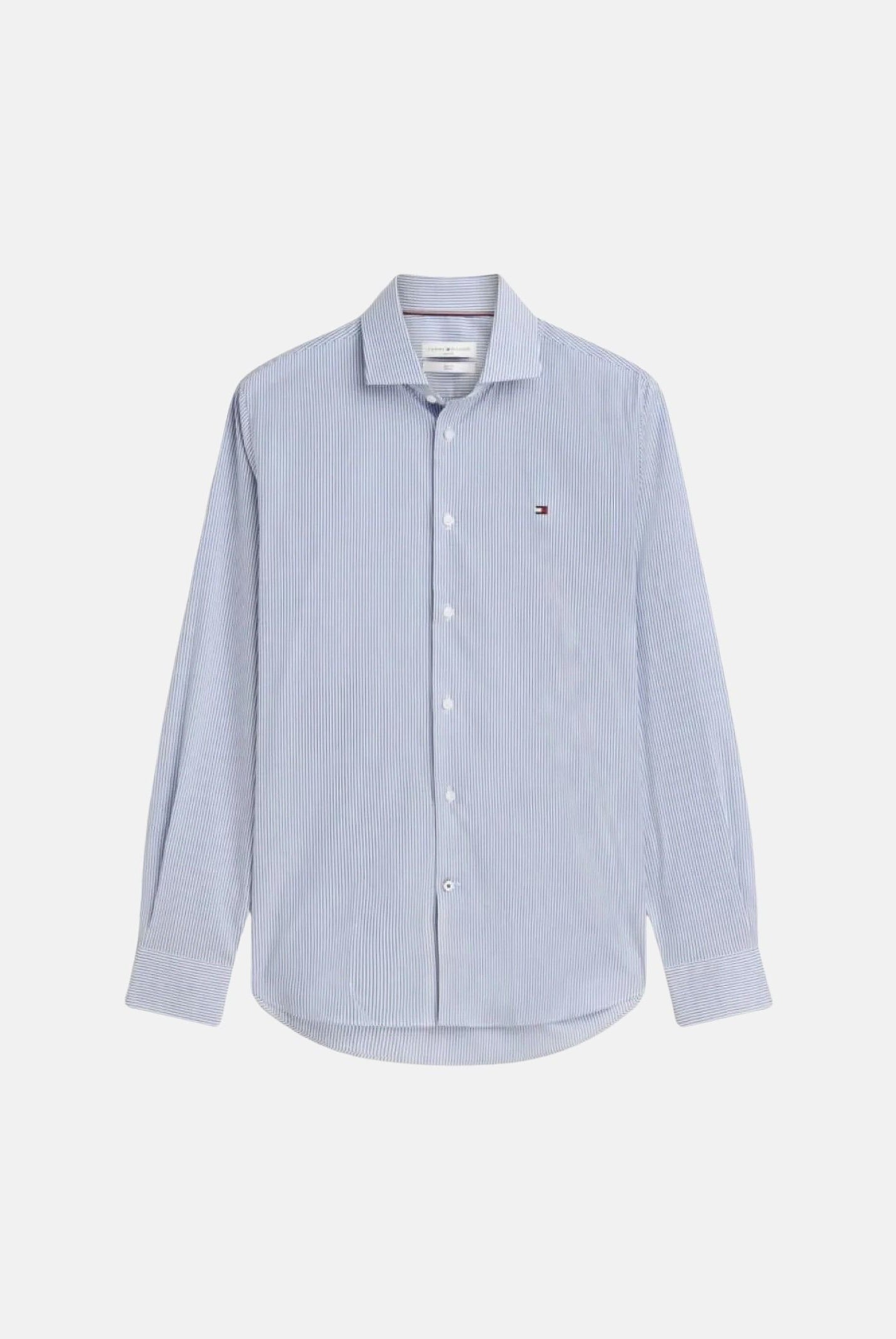 TOMMY HILFIGER Camicia STRIPE SHIRT, regal blue, azzurro e bianco da uomo e donna con motivo a righe verticali sottili.<BR/> MW0MW43746 C7F TOMMY HILFIGER