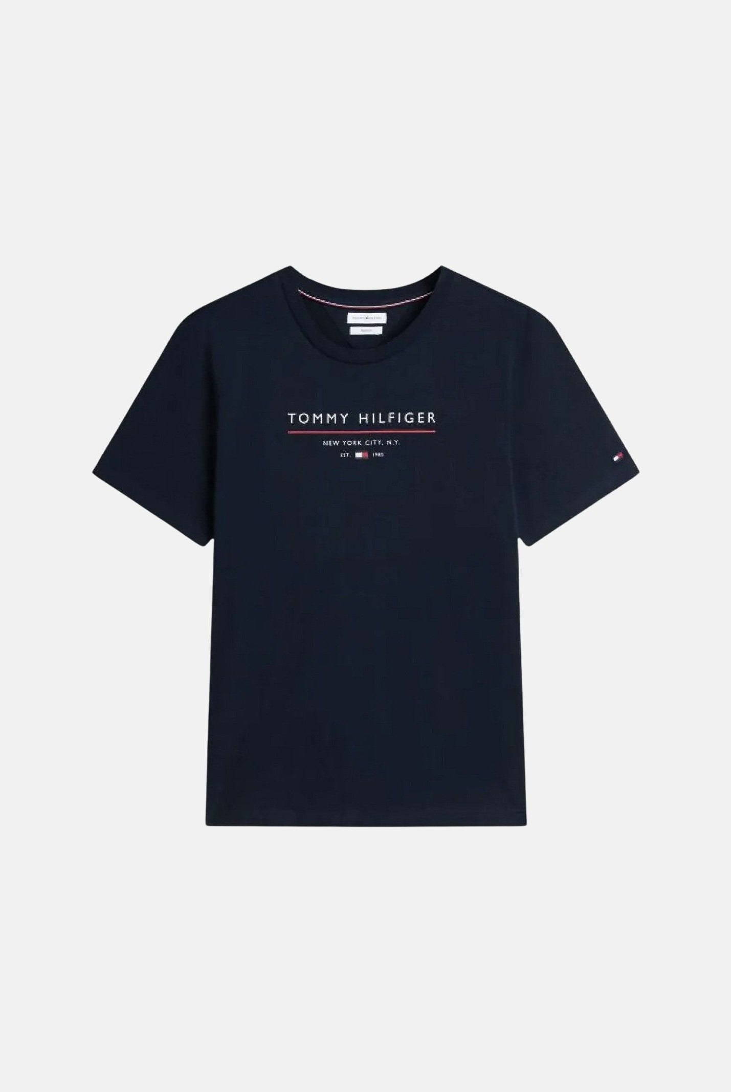 TOMMY HILFIGER Maglia NEW YORK LABEL navy blu da uomo con fantasia a righe breton <BR/> MW0MW44359 DW5 TOMMY HILFIGER