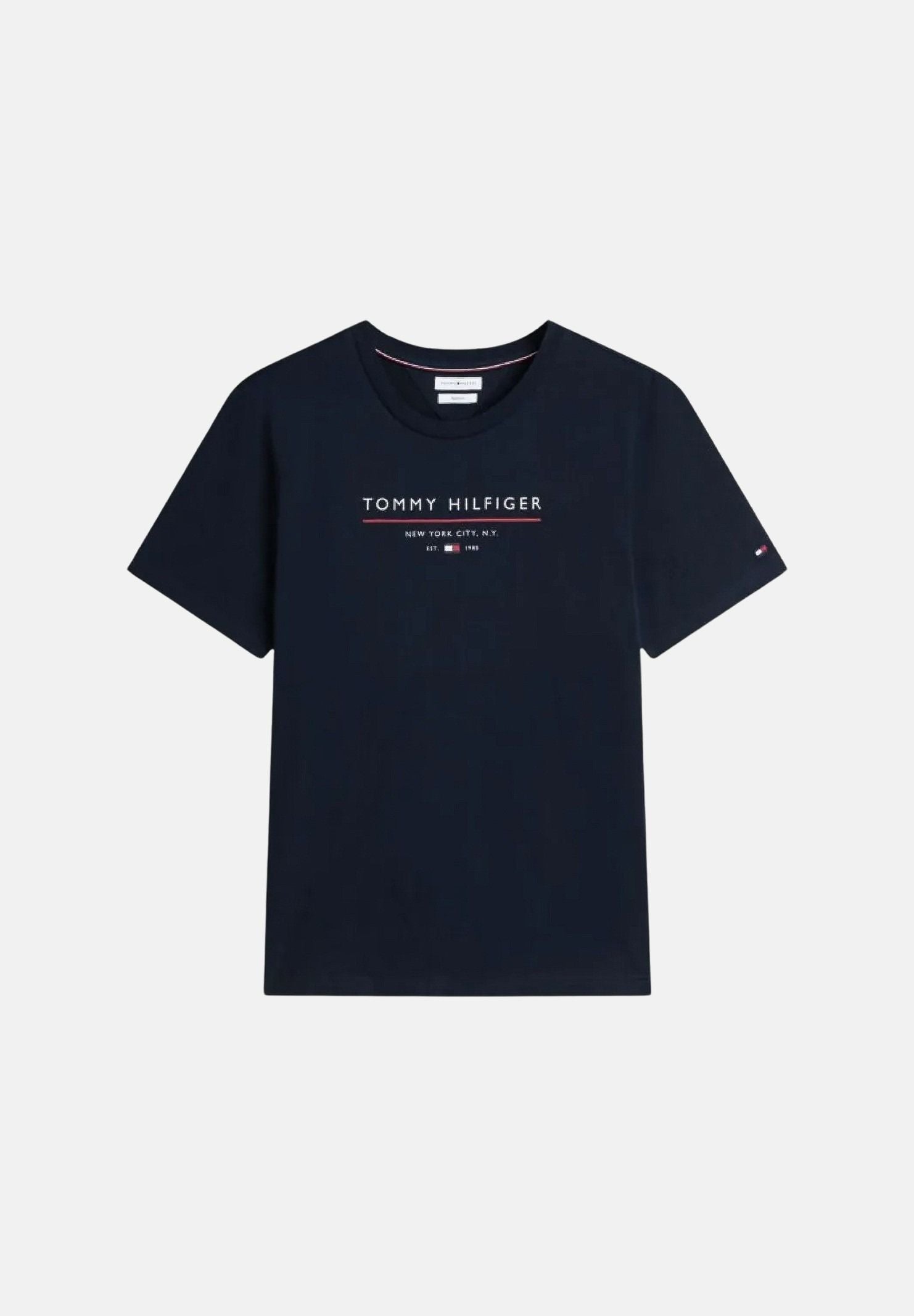 TOMMY HILFIGER Maglia NEW YORK LABEL navy blu da uomo con fantasia a righe breton <BR/> MW0MW44359 DW5 TOMMY HILFIGER
