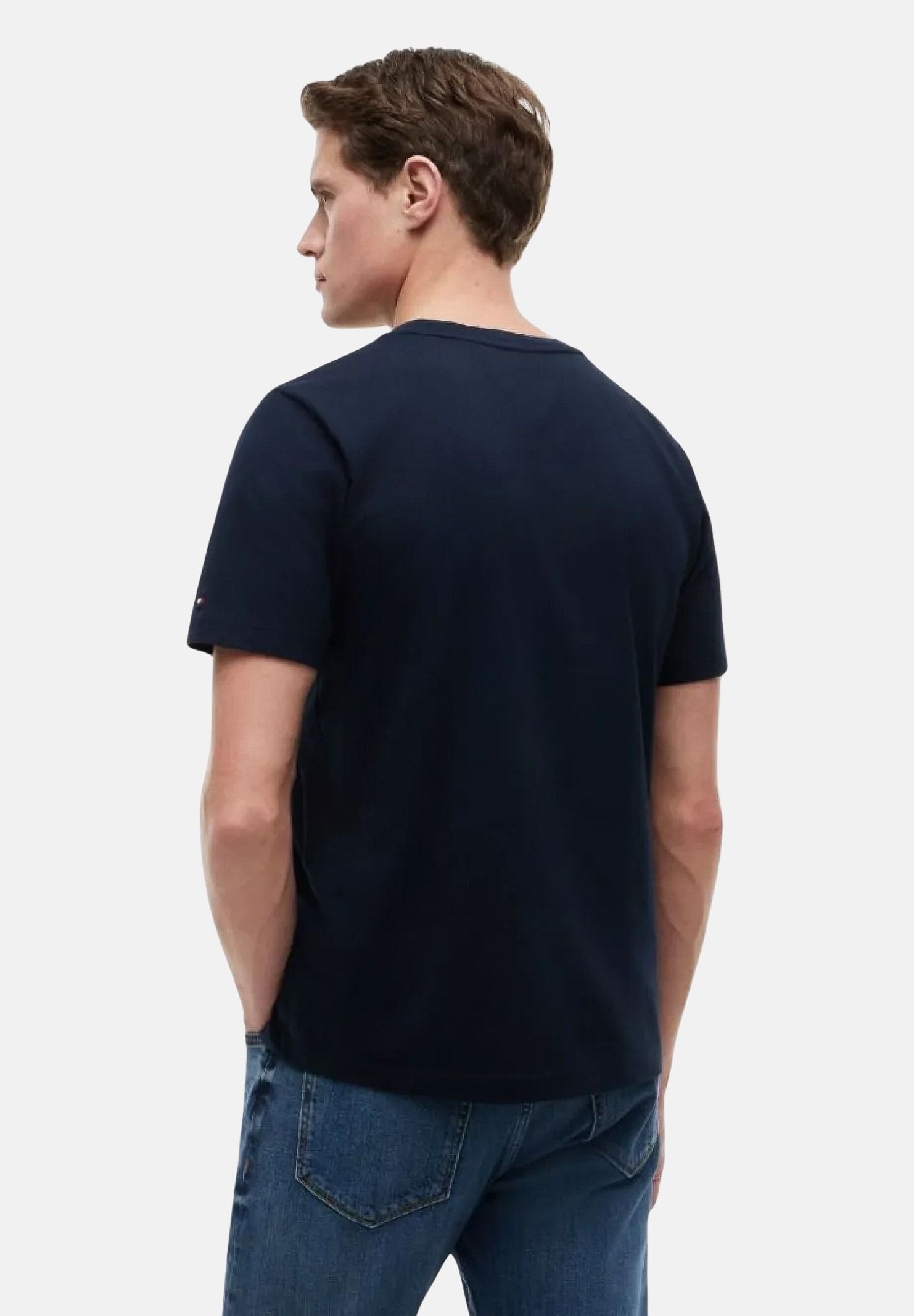 TOMMY HILFIGER Maglia NEW YORK LABEL navy blu da uomo con fantasia a righe breton <BR/> MW0MW44359 DW5 TOMMY HILFIGER