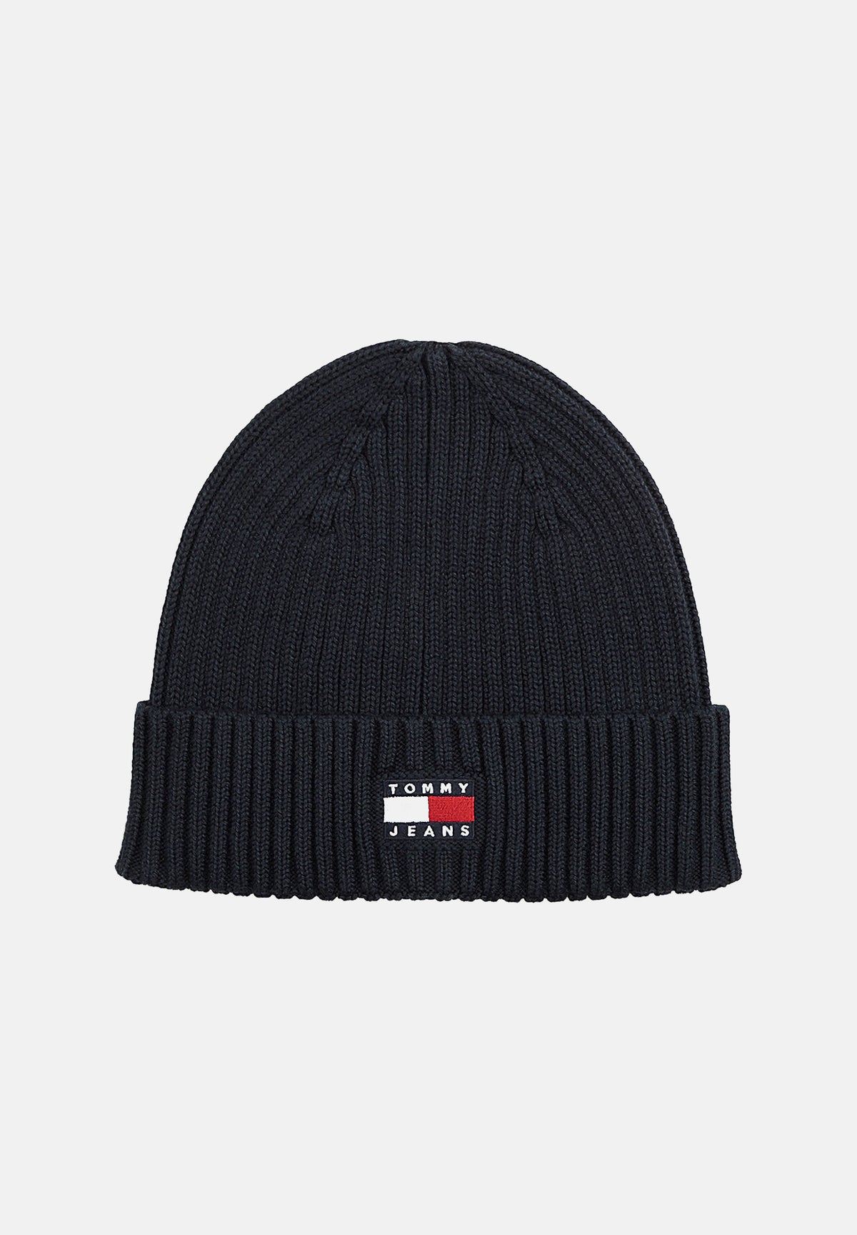 TOMMY JEANS Cappello di lana BEANIE nero per uomo e donna con risvolto e patch logo ricamato. AM0AM13669 C1G TOMMY JEANS