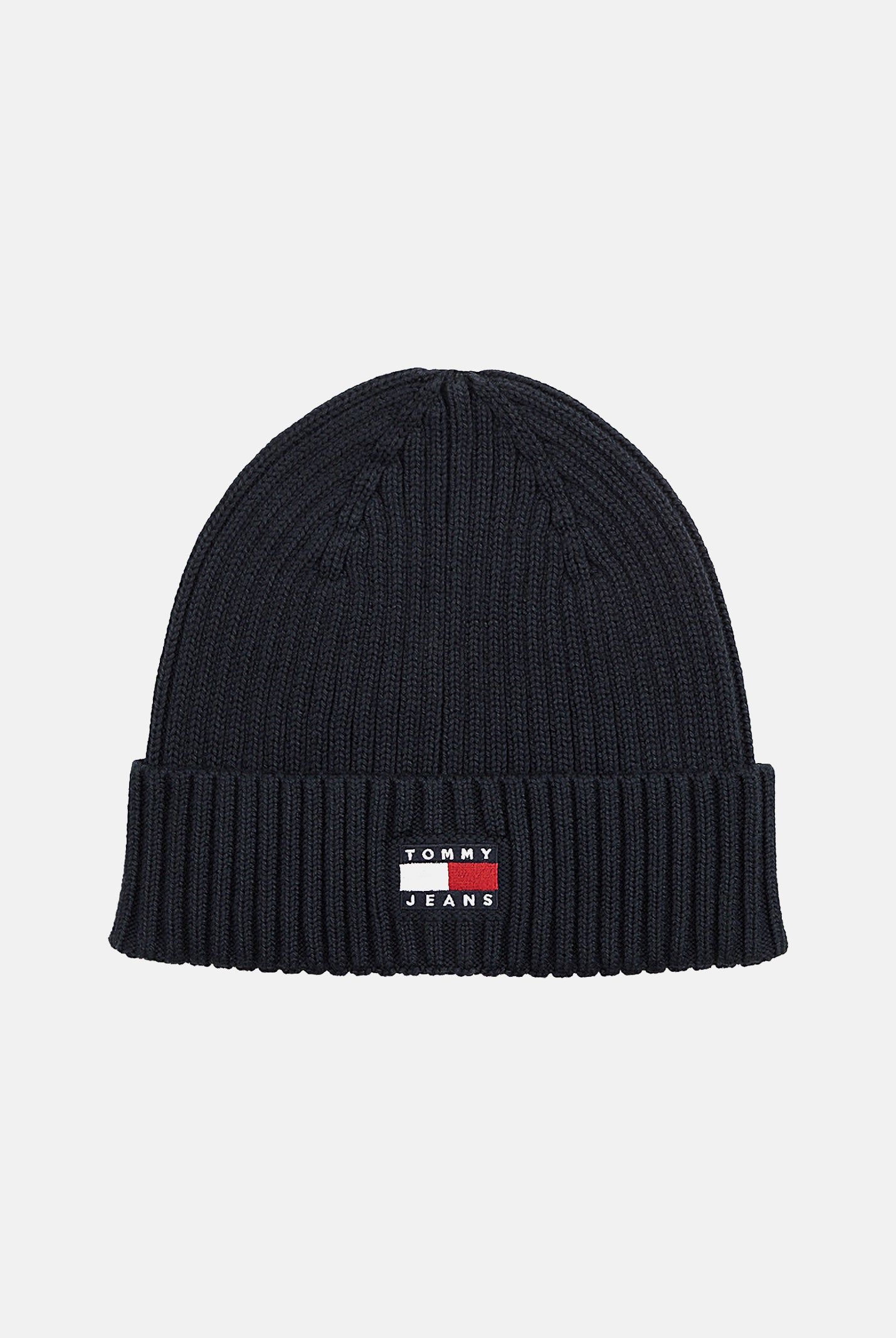 TOMMY JEANS Cappello di lana BEANIE nero per uomo e donna con risvolto e patch logo ricamato. AM0AM13669 C1G TOMMY JEANS