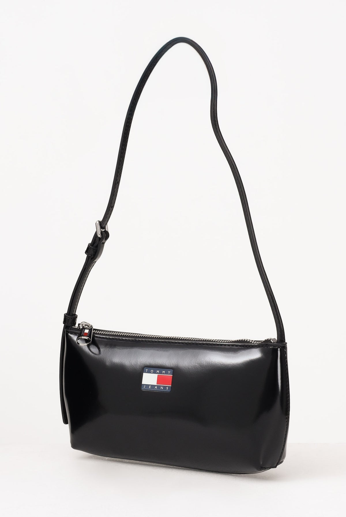 TOMMY JEANS Borsa a spalla Essential nera da donna con finitura lucida AW0AW17866 BDS TOMMY JEANS