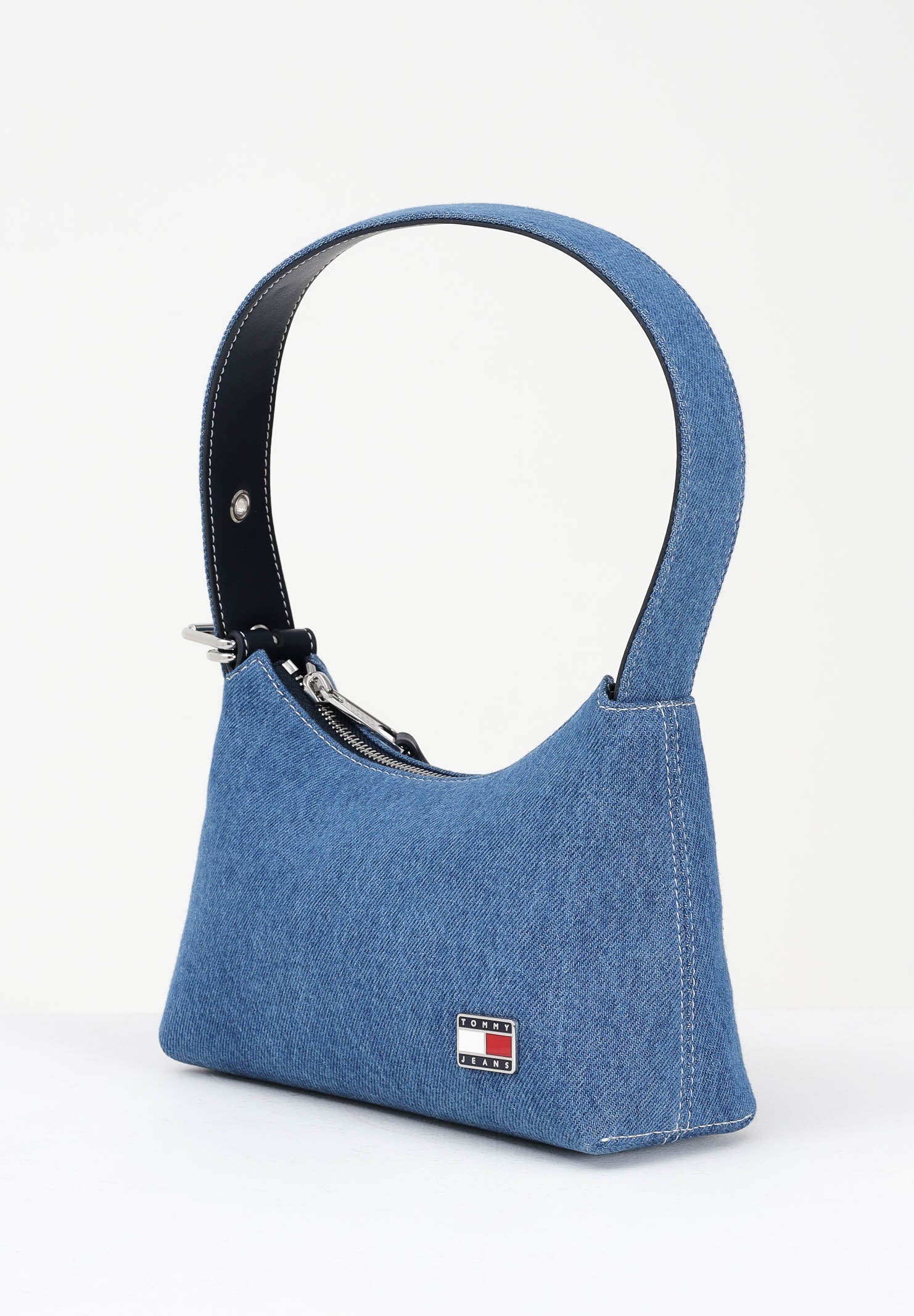 TOMMY JEANS Borsa a spalla in denim blu da donna con logo AW0AW17877 1AF TOMMY JEANS