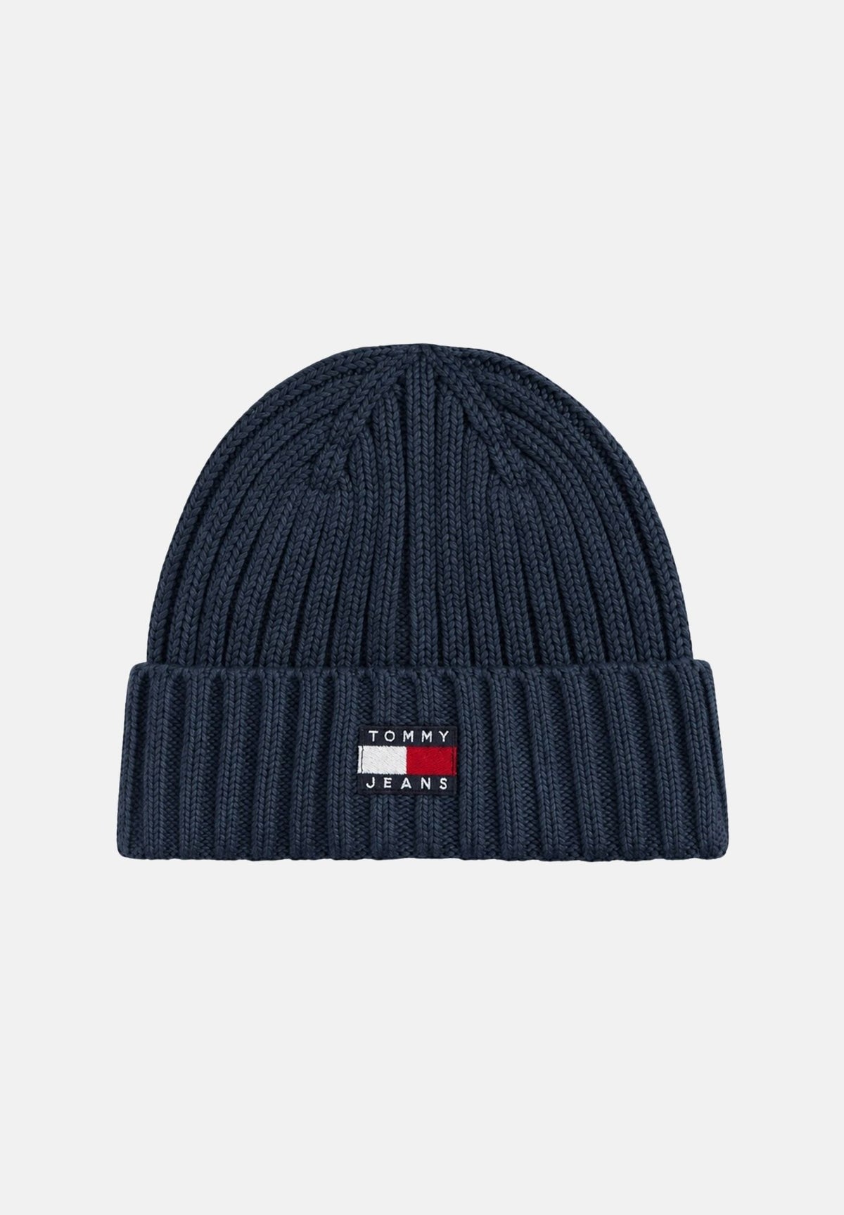 TOMMY JEANS Cappello blu navy per uomo e donna con lavorazione a costine e patch logo rettangolare sul risvolto AW0AW18979 AES TOMMY JEANS