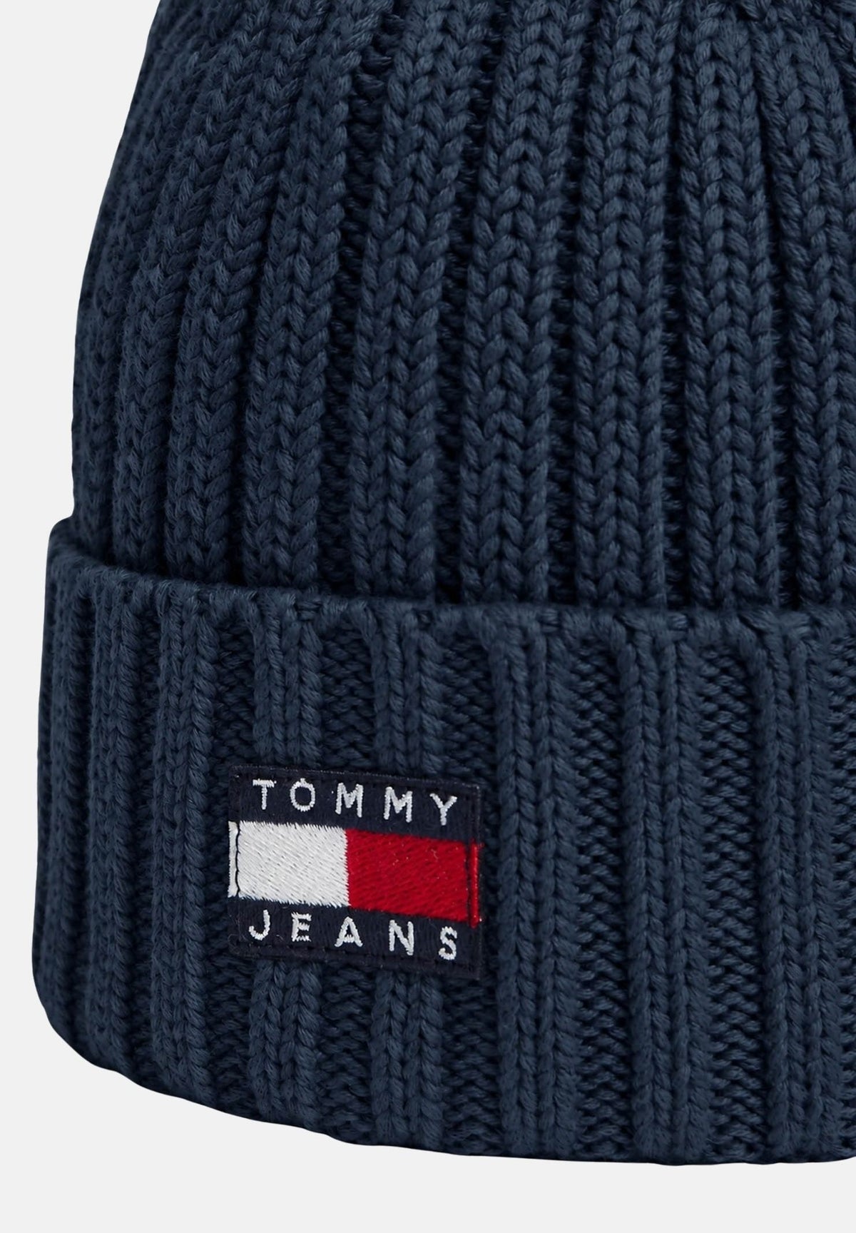 TOMMY JEANS Cappello blu navy per uomo e donna con lavorazione a costine e patch logo rettangolare sul risvolto AW0AW18979 AES TOMMY JEANS