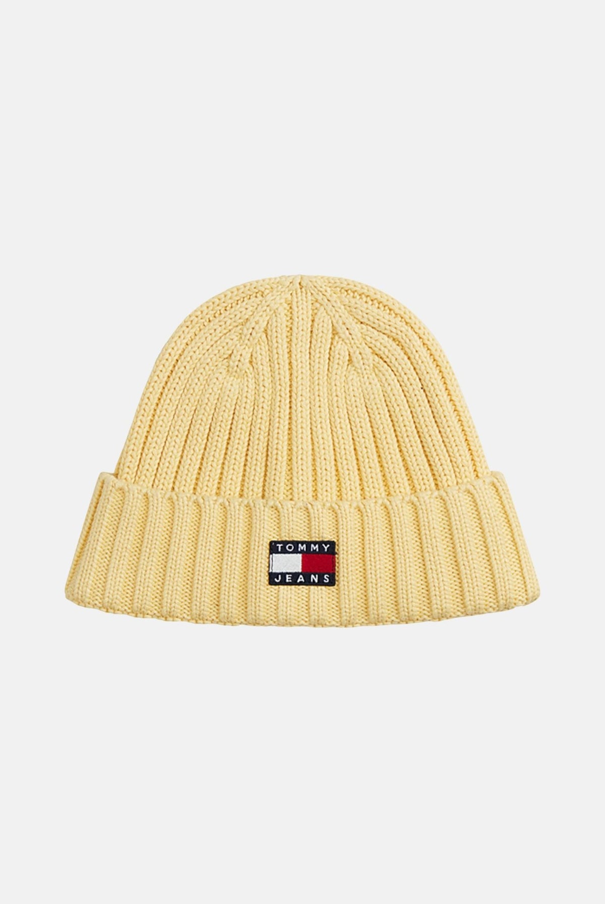 TOMMY JEANS Cappello giallo per uomo e donna con lavorazione a costine e patch logo rettangolare sul risvolto AW0AW18979 ZF9 TOMMY JEANS