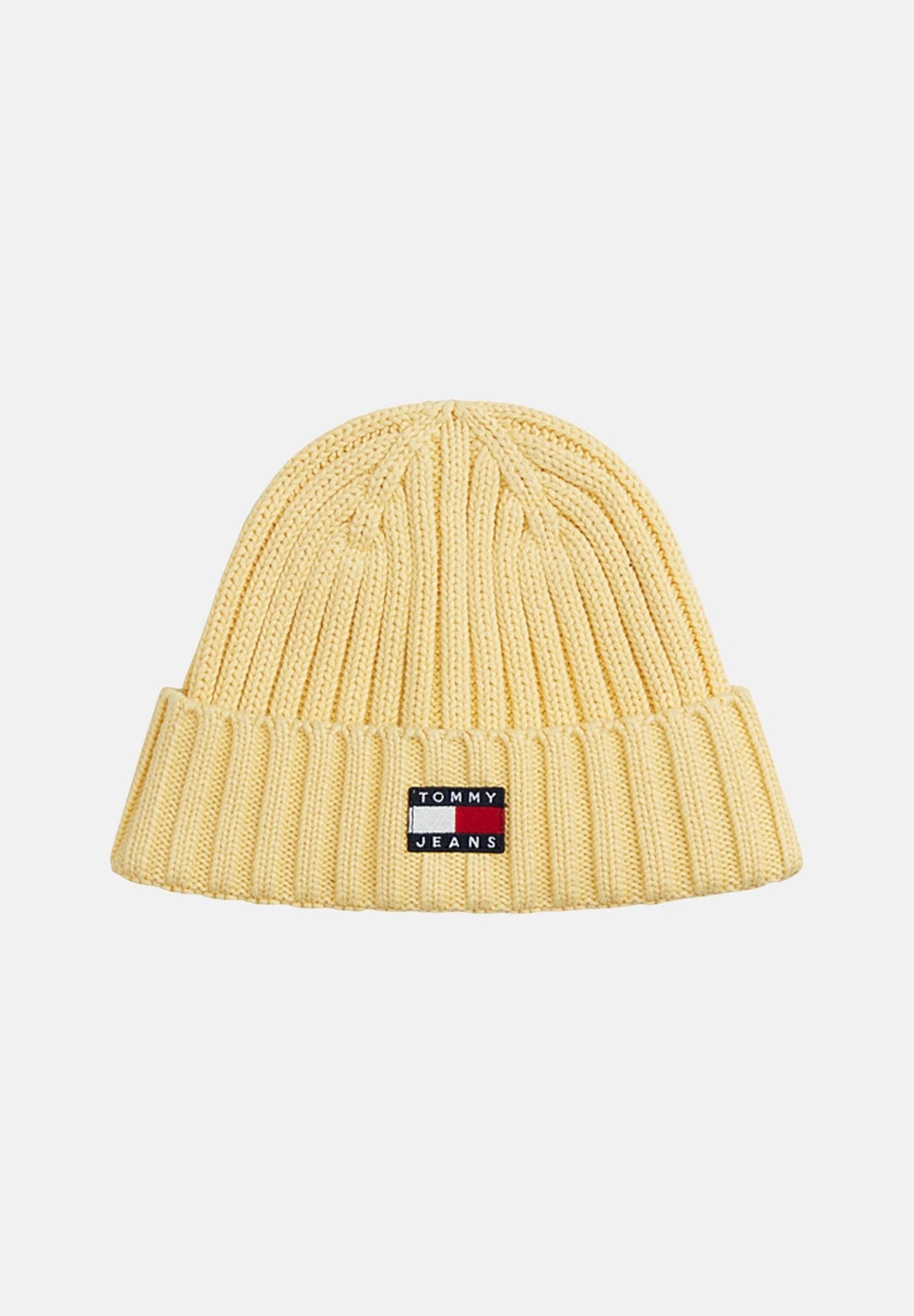TOMMY JEANS Cappello giallo per uomo e donna con lavorazione a costine e patch logo rettangolare sul risvolto AW0AW18979 ZF9 TOMMY JEANS