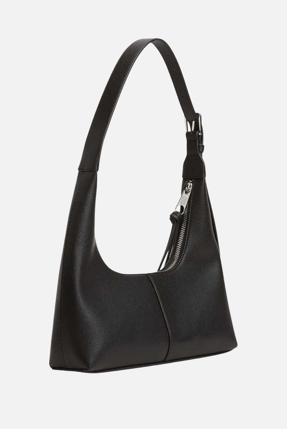 TOMMY JEANS Borsa a spalla nera per donna con silhouette hobo, chiusura con zip e logo flag frontale. AW0AW19059 BDS TOMMY JEANS