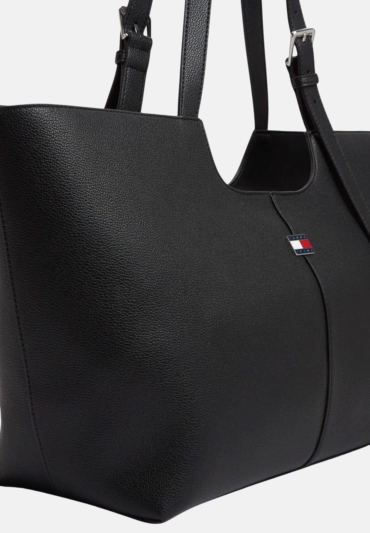 TOMMY JEANS Borsa tote nera per donna con doppi manici lunghi, chiusura con zip e logo flag frontale. AW0AW19064 BDS TOMMY JEANS