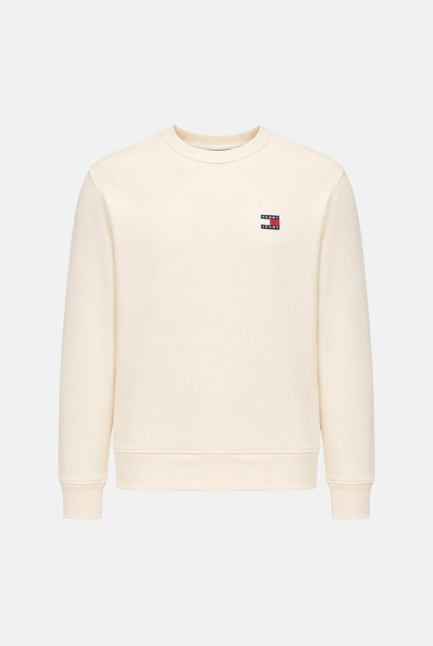 TOMMY JEANS FelpaTJM RED beige avorio da uomo con badge logo sul petto.<BR/> DM0DM21921 AEF TOMMY JEANS