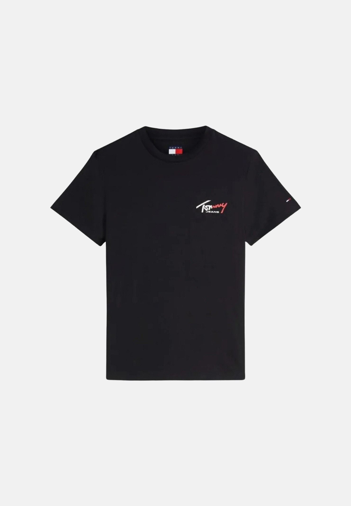 TOMMY JEANS T-shirt a manica corta nera da uomo con logo frontale DM0DM22538 BDS TOMMY JEANS