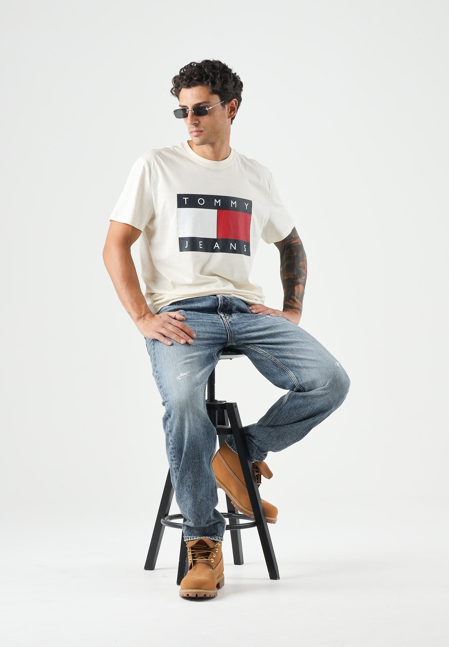 TOMMY JEANS T-shirt BIG FLAG calico beige da uomo<BR/> DM0DM22645 AEF TOMMY JEANS