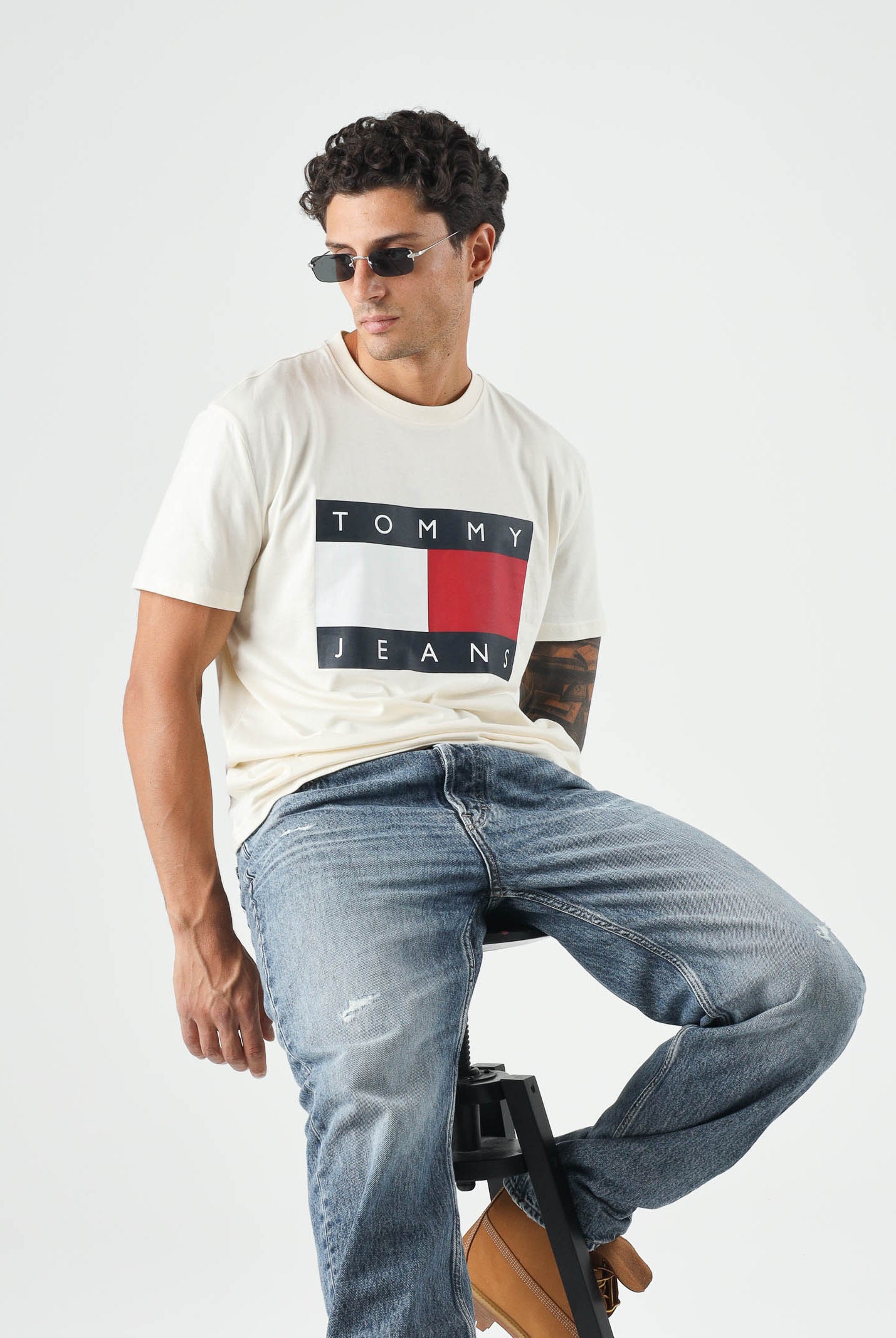 TOMMY JEANS T-shirt BIG FLAG calico beige da uomo<BR/> DM0DM22645 AEF TOMMY JEANS