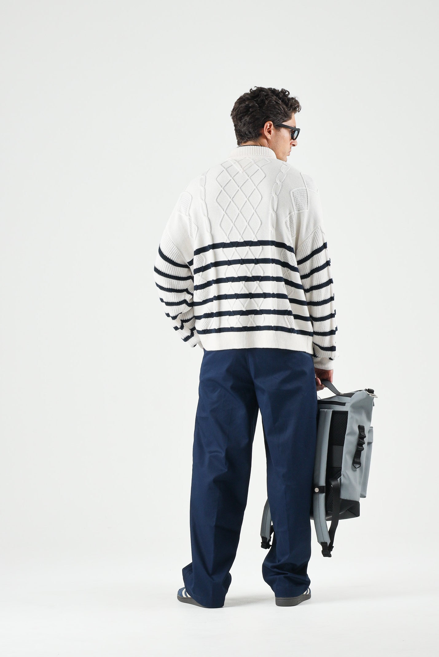TOMMY JEANS Cardigan CABLE KNIT ancient white bianco da uomo con lavorazione a trecce e motivo a righe orizzontali. DM0DM23210 YBH TOMMY JEANS