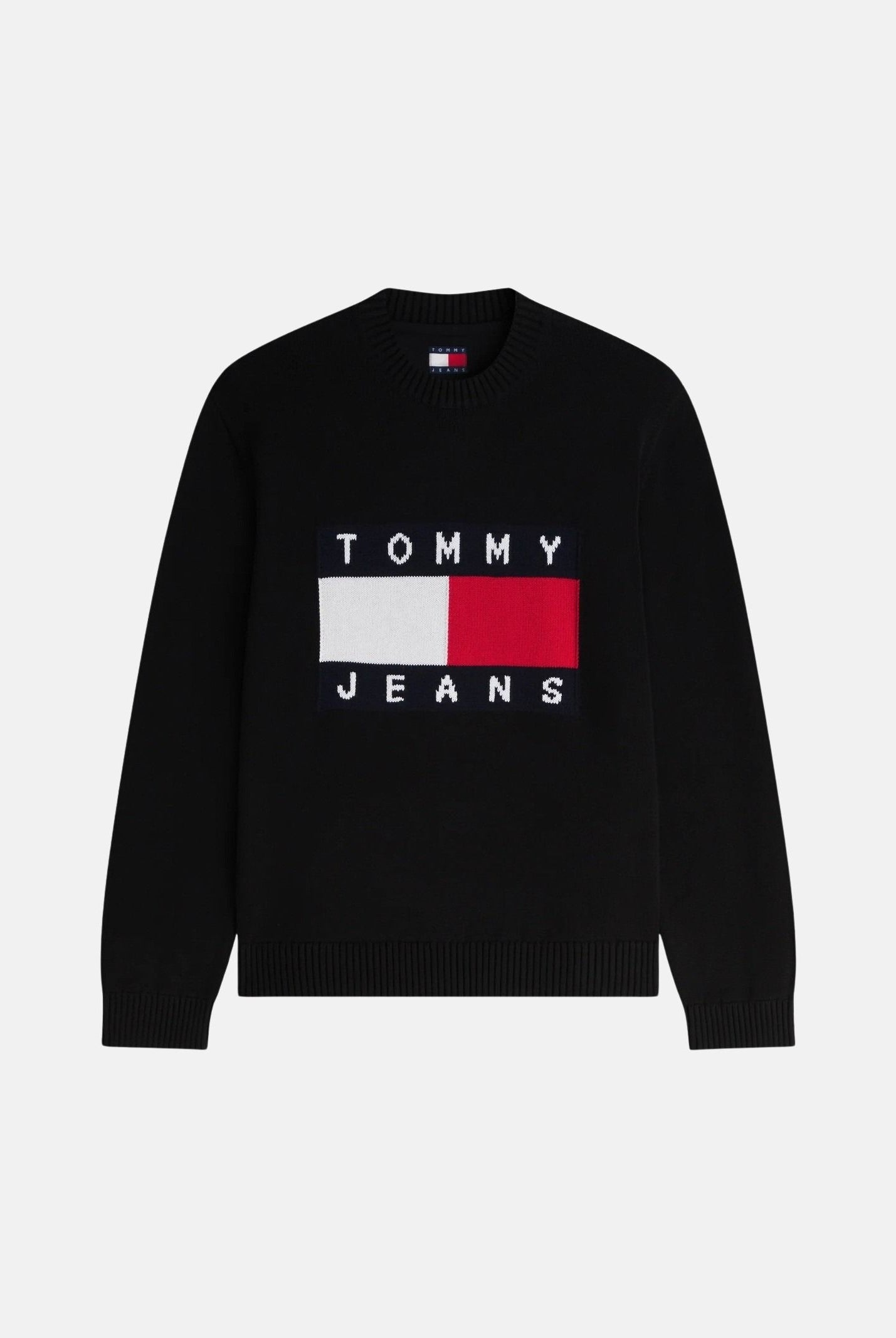 TOMMY JEANS Maglione FLAG LOGO CREWNECK nero da uomo<BR/> DM0DM23413 BDS TOMMY JEANS