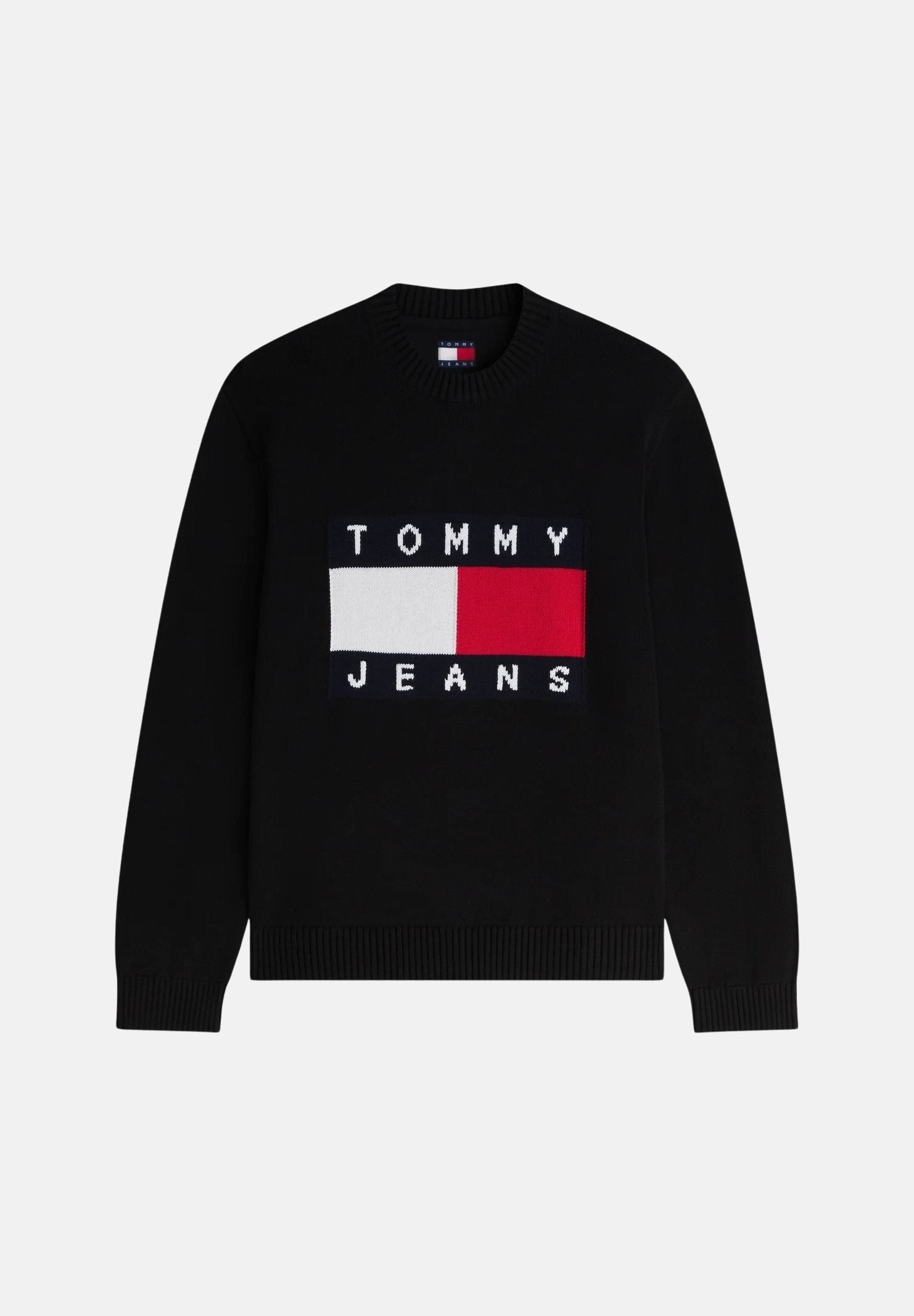 TOMMY JEANS Maglione FLAG LOGO CREWNECK nero da uomo<BR/> DM0DM23413 BDS TOMMY JEANS