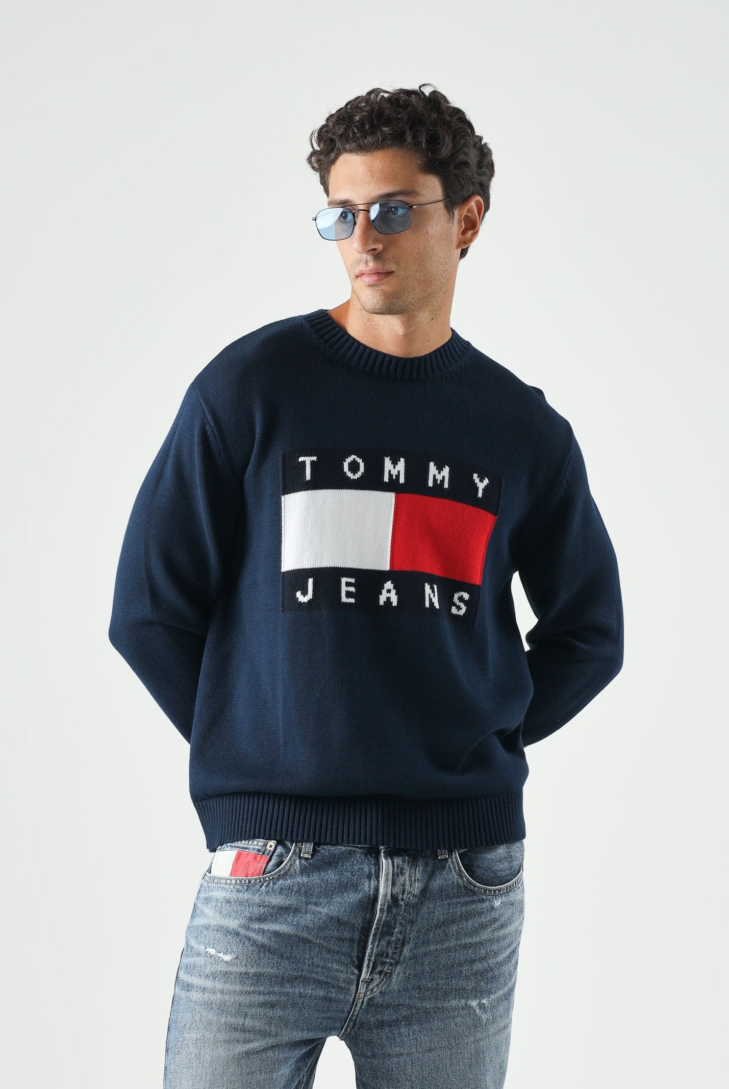 TOMMY JEANS Maglione girocoll Dark Night Navy, blu scuro da uomo DM0DM23413 C1G TOMMY JEANS