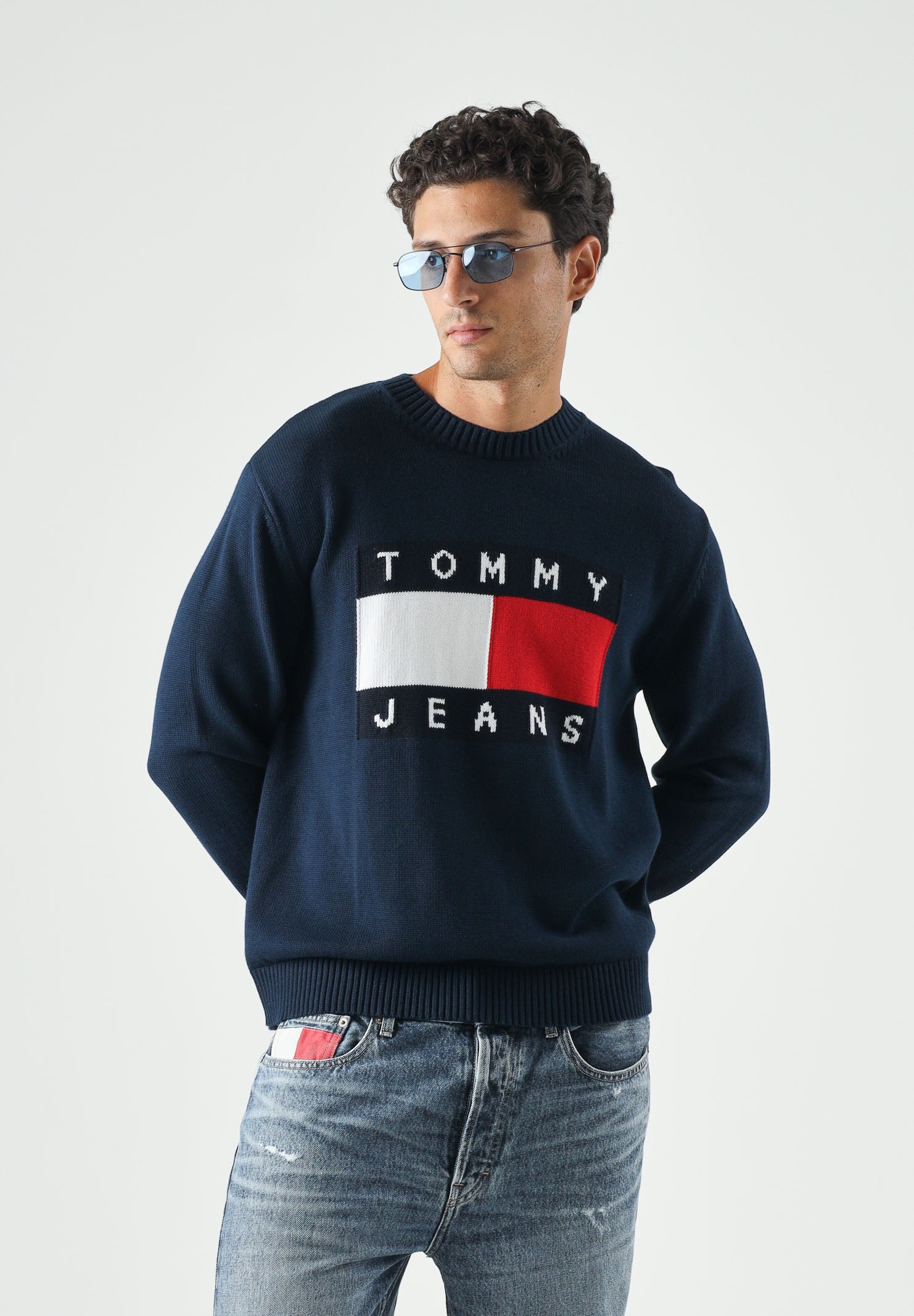 TOMMY JEANS Maglione girocoll Dark Night Navy, blu scuro da uomo DM0DM23413 C1G TOMMY JEANS