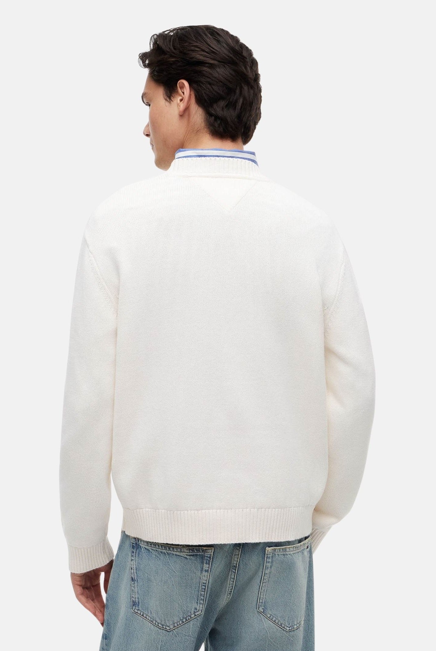 TOMMY JEANS Maglione FLAG LOGO CREWNECK ancient white biano da uomo<BR/> DM0DM23413 YBH TOMMY JEANS