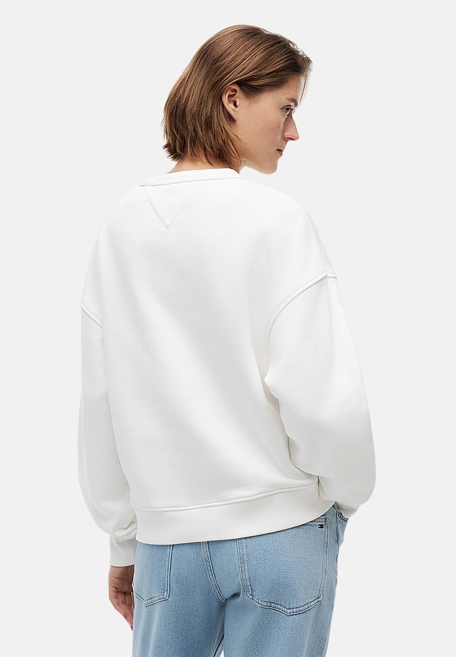 TOMMY JEANS felpa Tommy Badge Boxy Fleece Sweatshirt ecru bianco, donna. DW0DW17325 YBL TOMMY JEANS