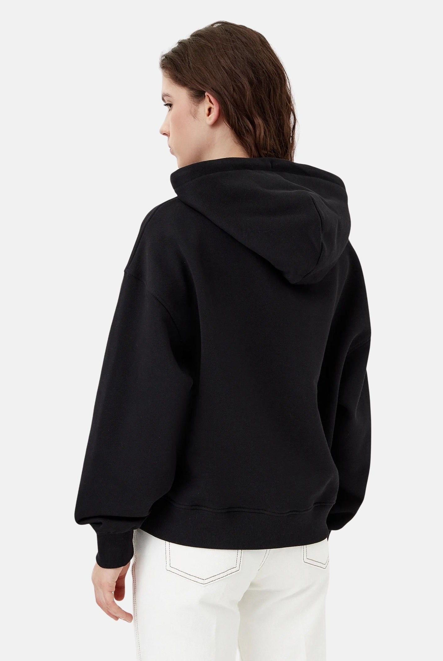 TOMMY JEANS Felpa con cappuccio nera da donna rifinita da logo DW0DW19414 BDS TOMMY JEANS