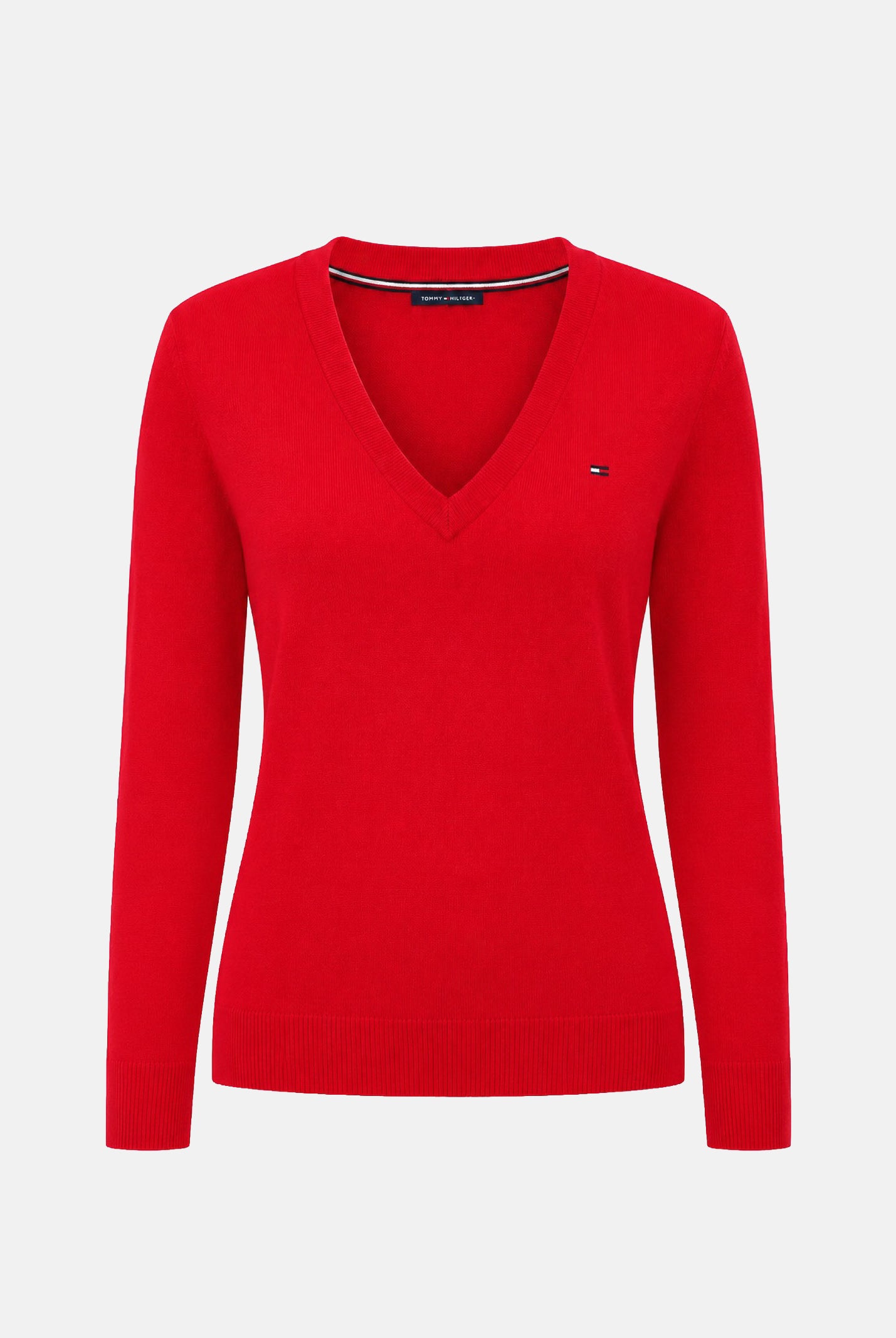 TOMMY JEANS maglia Essential con scollo a V Amaryllis Red rosso donna. DW0DW19888 XK9 TOMMY JEANS