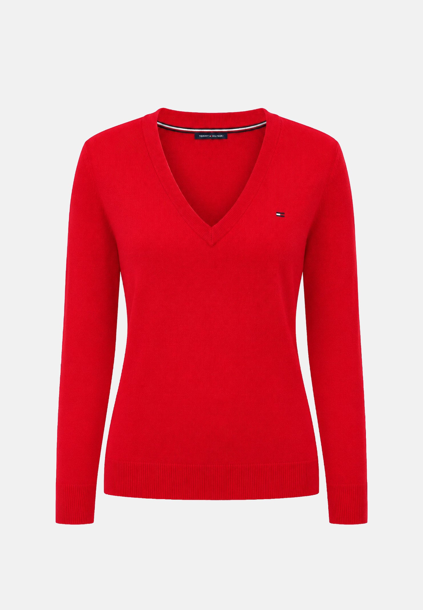TOMMY JEANS maglia Essential con scollo a V Amaryllis Red rosso donna. DW0DW19888 XK9 TOMMY JEANS
