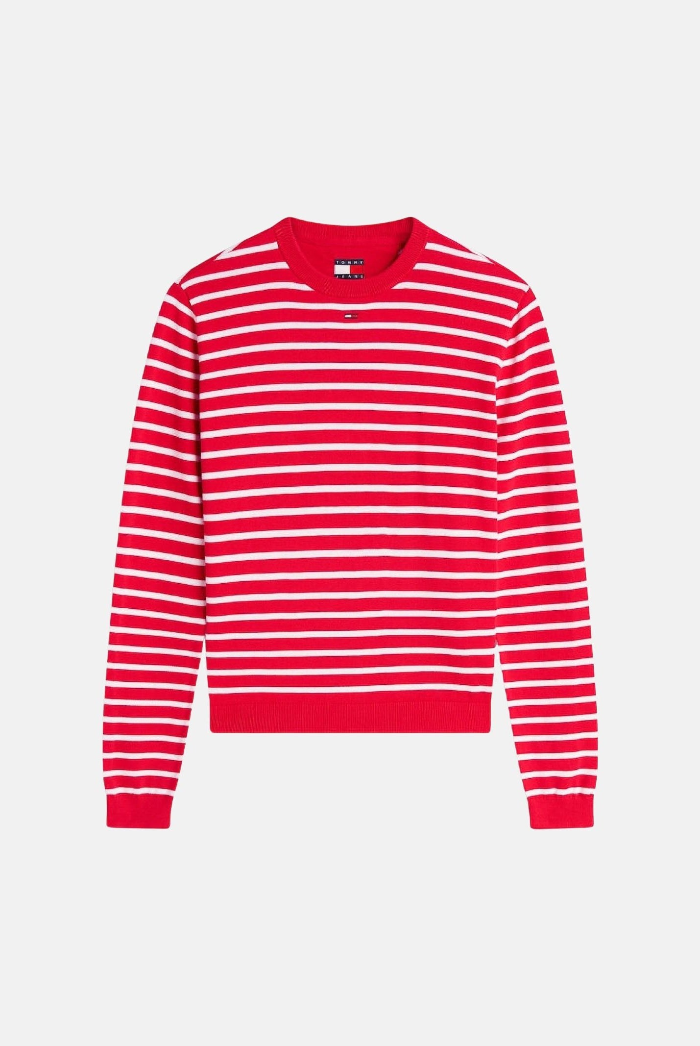 TOMMY JEANS Maglia ESSENTIAL CREW SWEATER girocollo,rossa e bianca da donna con fantasia a righe. DW0DW20159 0EX TOMMY JEANS