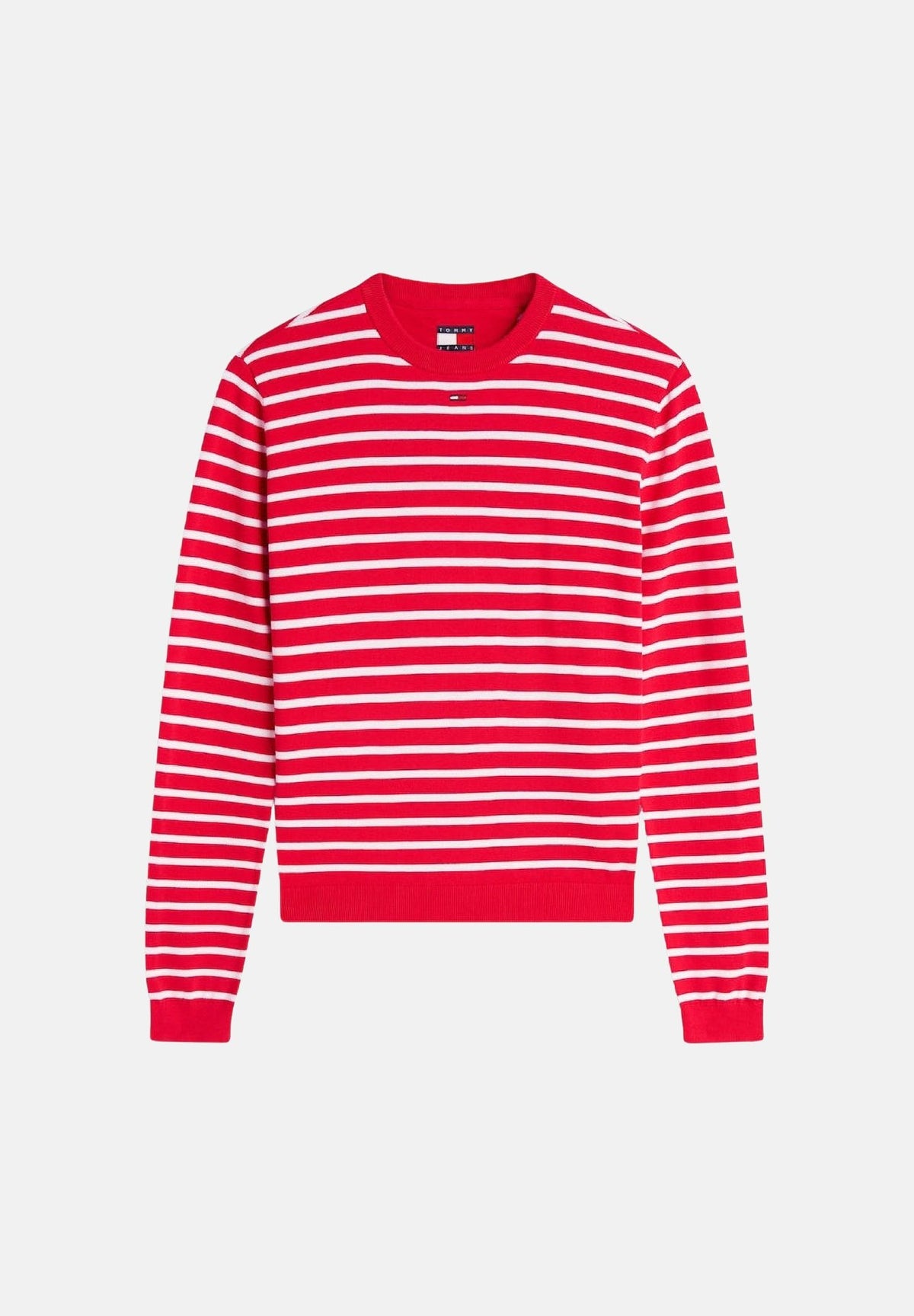 TOMMY JEANS Maglia ESSENTIAL CREW SWEATER girocollo,rossa e bianca da donna con fantasia a righe. DW0DW20159 0EX TOMMY JEANS
