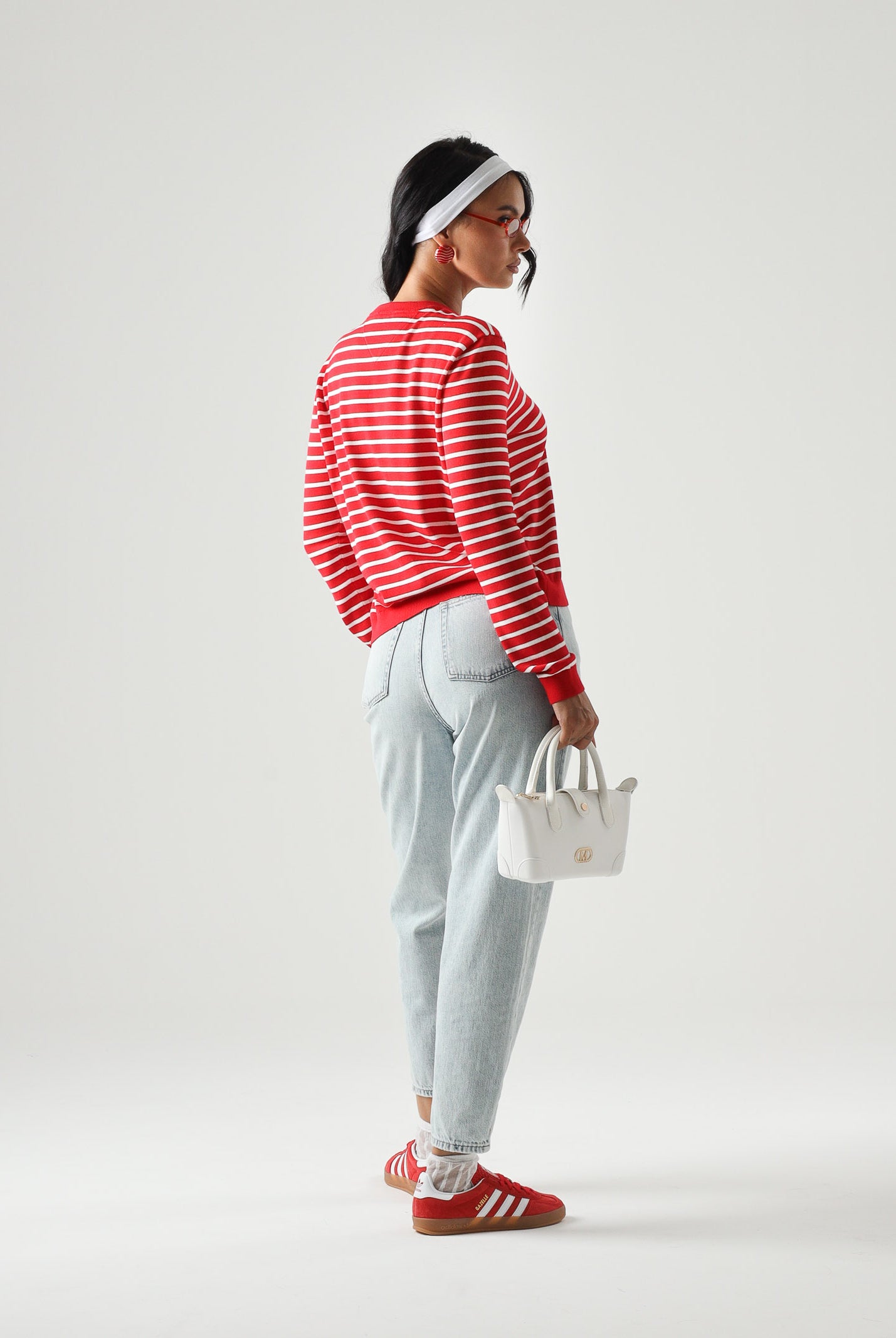 TOMMY JEANS Maglia ESSENTIAL CREW SWEATER girocollo,rossa e bianca da donna con fantasia a righe. DW0DW20159 0EX TOMMY JEANS