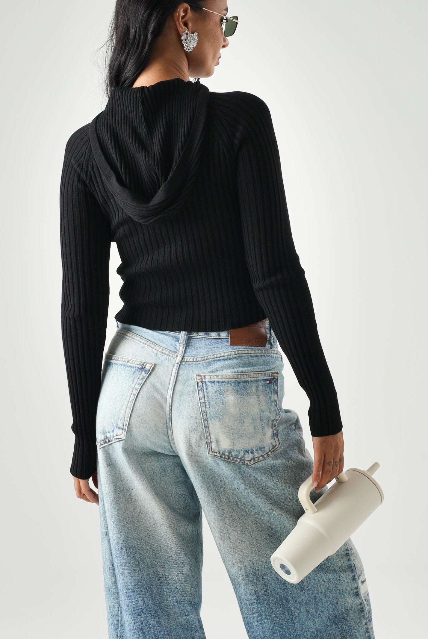 TOMMY JEANS cardigan Ribbed Zip-Thru Slim Cardigan nero da donna. DW0DW20974 BDS TOMMY JEANS