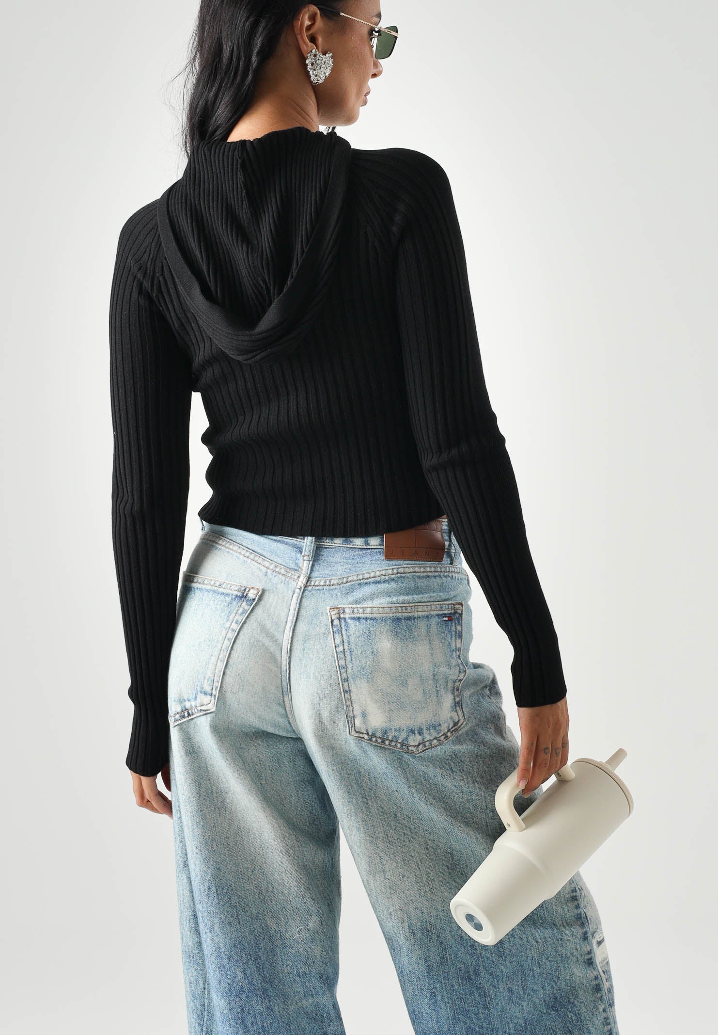 TOMMY JEANS cardigan Ribbed Zip-Thru Slim Cardigan nero da donna. DW0DW20974 BDS TOMMY JEANS