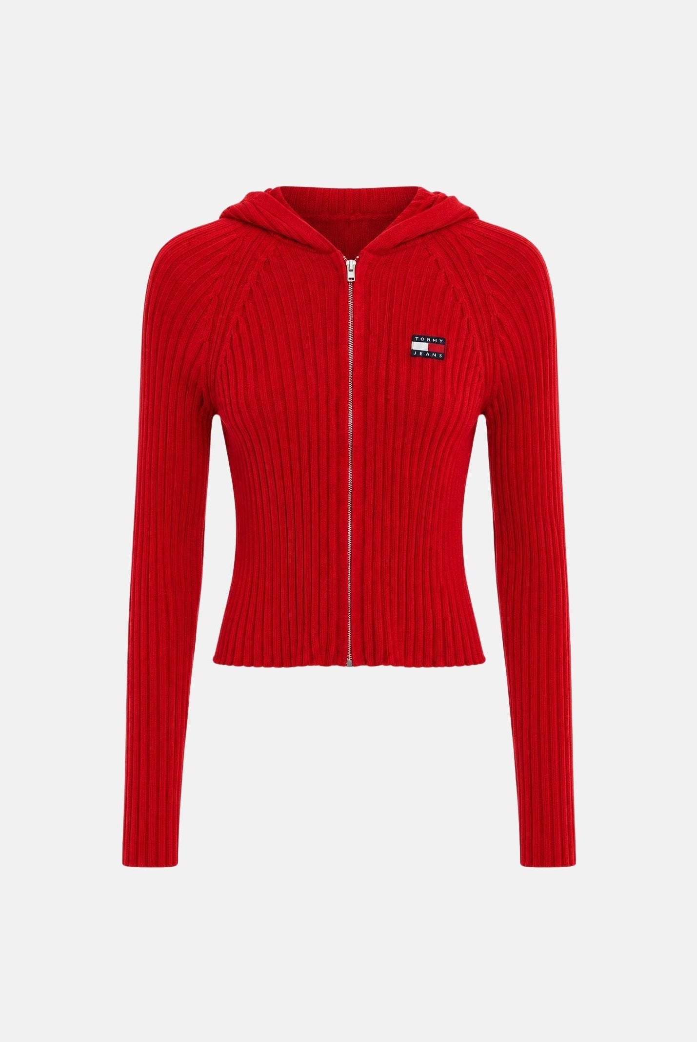 TOMMY JEANS Cardigan AMARYLLI con zip ribbed rosso da donna <BR/> DW0DW20974 XK9 TOMMY JEANS