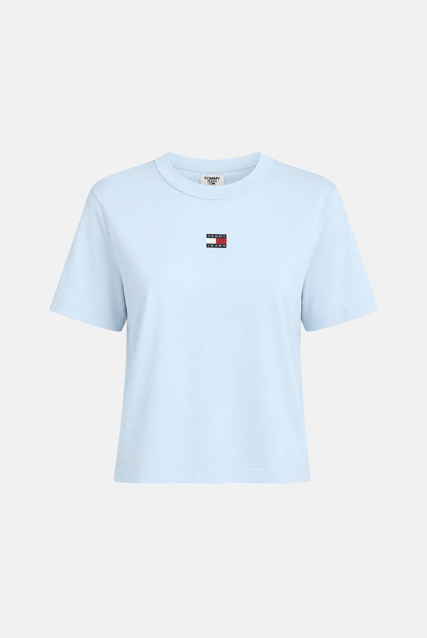 TOMMY JEANS t-shirt Tommy Badge Boxy Crew Neck T-Shirt celeste azzurro da donna. DW0DW22202 C1R TOMMY JEANS