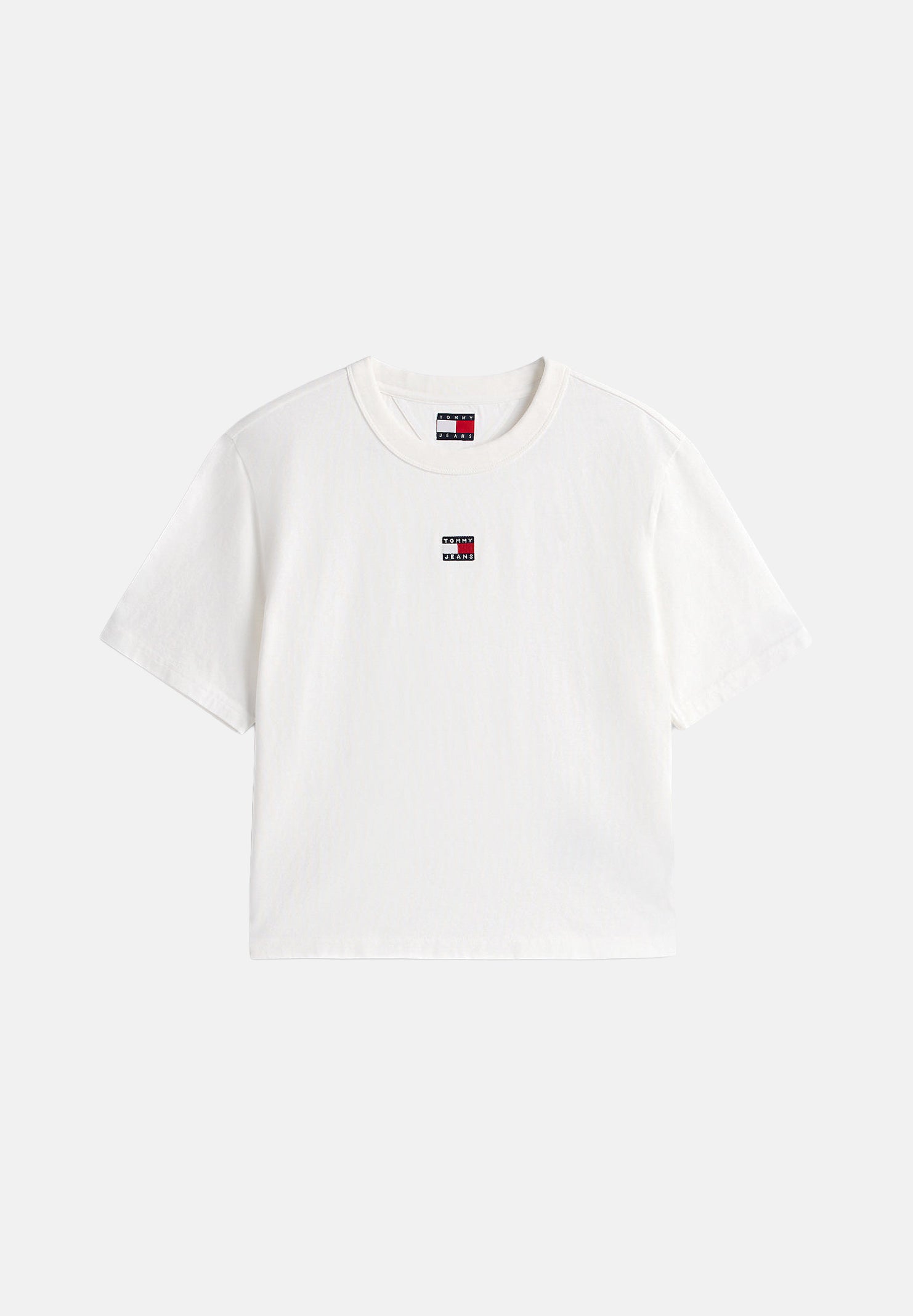 TOMMY JEANS t-shirt Tommy Badge Boxy Crew Neck T-Shirt ecru bianco, donna. DW0DW22202 YBL TOMMY JEANS