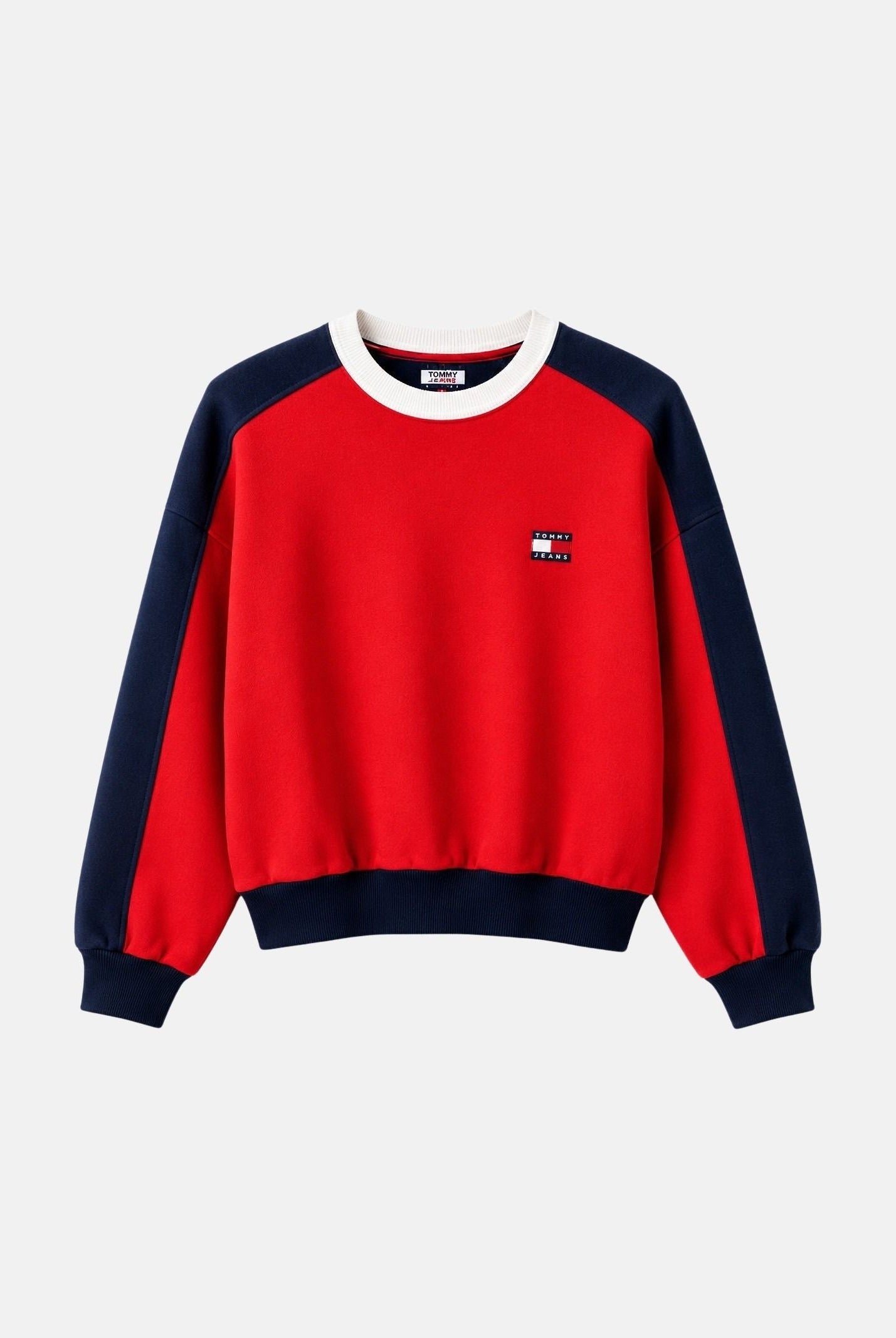 TOMMY JEANS Felpa AMARYLLIS girocollo, rosa dettagli navy, da donna con logo bandierina sul petto.<BR/> DW0DW22826 XK9 TOMMY JEANS