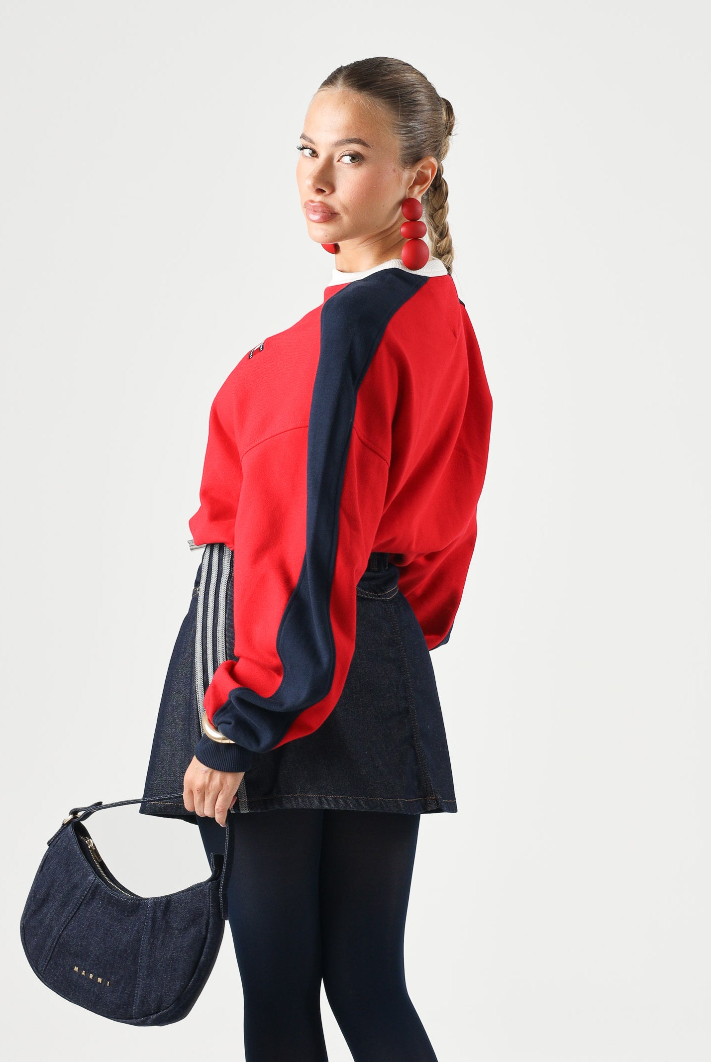 TOMMY JEANS Felpa AMARYLLIS girocollo, rosa dettagli navy, da donna con logo bandierina sul petto.<BR/> DW0DW22826 XK9 TOMMY JEANS